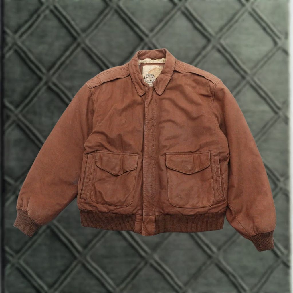 G-III Vintage Global Identity GIII Leather Bomber Aviator Jacket Brown Medium (22X25) Size US M / EU 48-50 / 2 - 1 Thumbnail