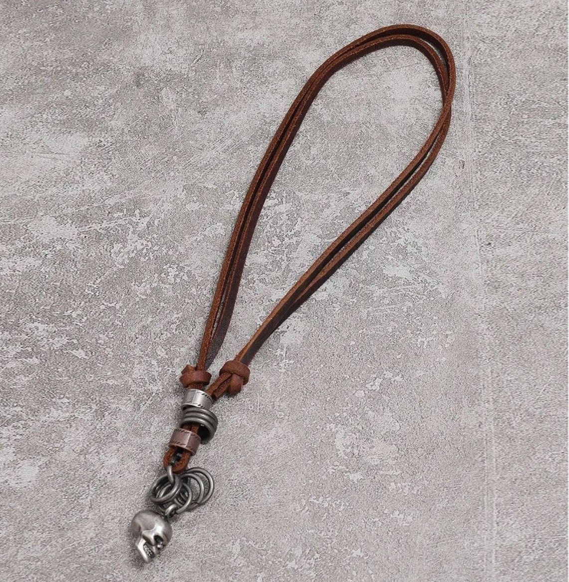 Leather Vintage Handmade Leather Skull Adjustable Necklace Size ONE SIZE - 2 Thumbnail