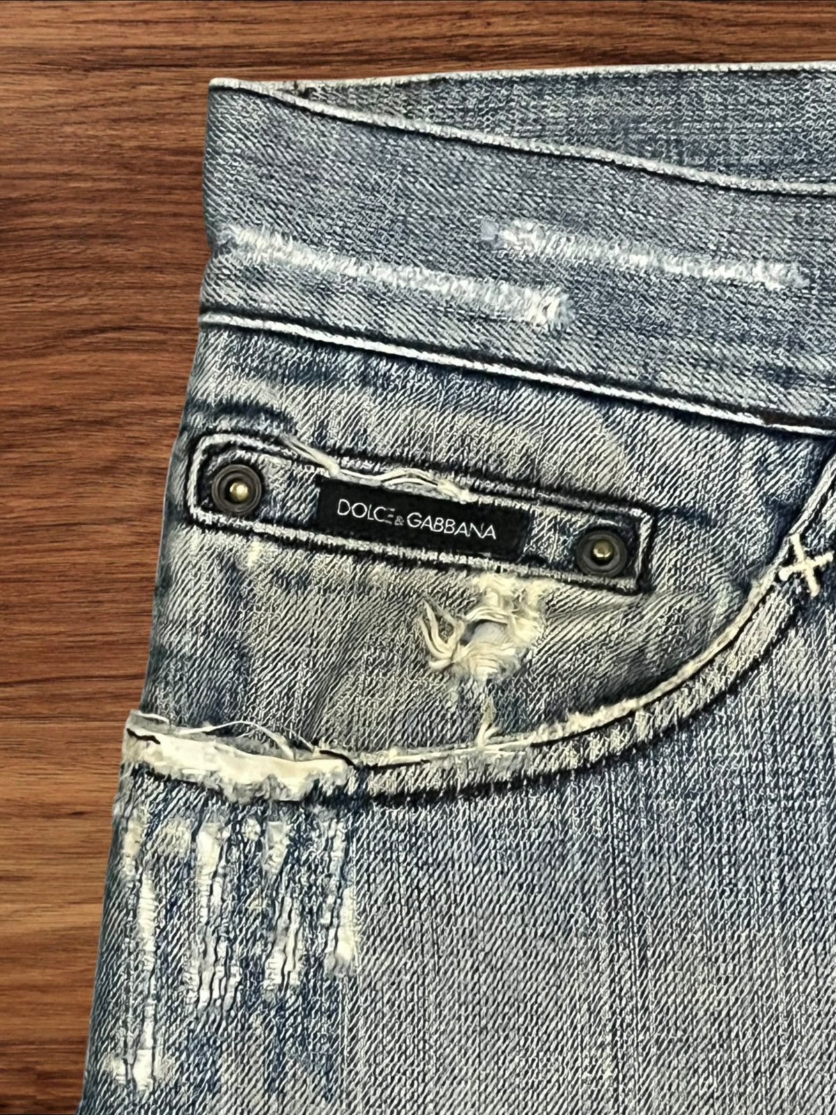 Dolce & Gabbana Y2K Dolce & Gabbana Distressed Sashiko Style Faded Blue Jean Size US 35 - 6 Thumbnail