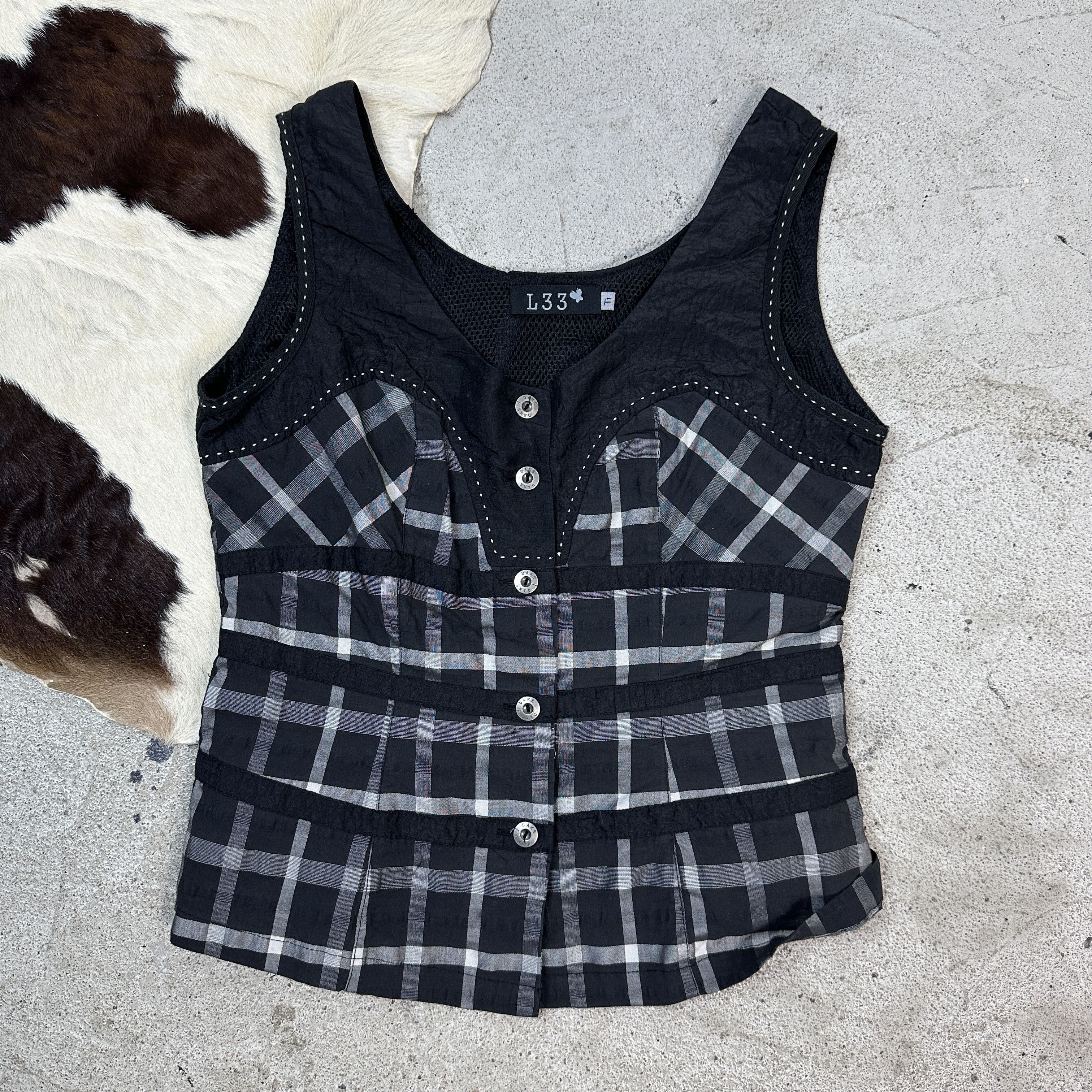 Vintage Vintage Avant Garde Archive 00s Checkered Buttoned Corset Size S / US 4 / IT 40 - 1 Thumbnail