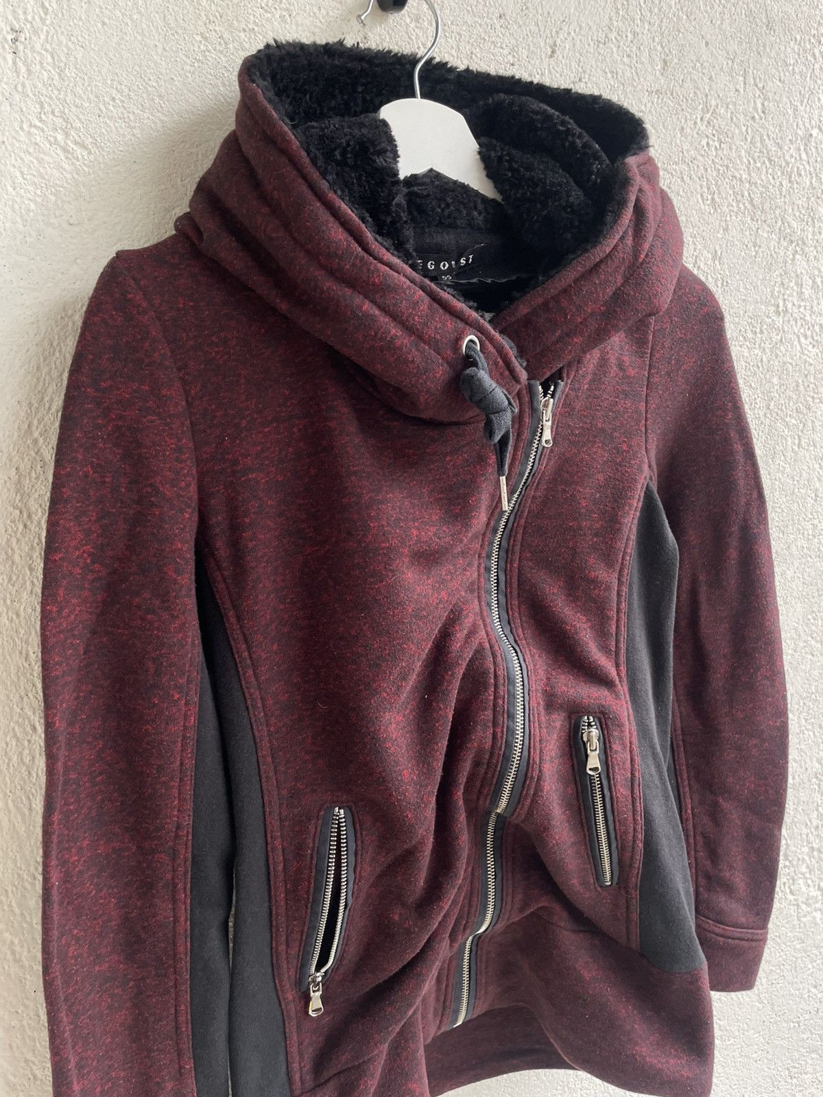 Undercover 2000s Egoist Fur Asymmetric Jacket Burgundy Gothic LGB ifsix Size US S / EU 44-46 / 1 - 4 Thumbnail