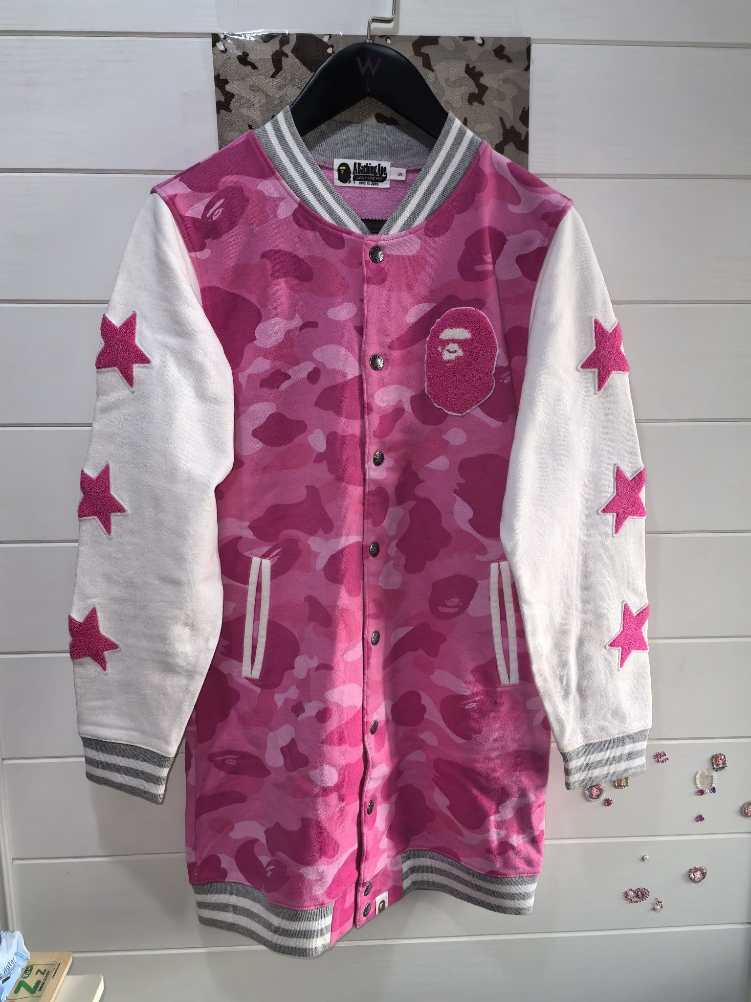 Bape A BATHING APE Pink Camo Varsity Jacket Size S Size S / US 4 / IT 40 - 1 Thumbnail