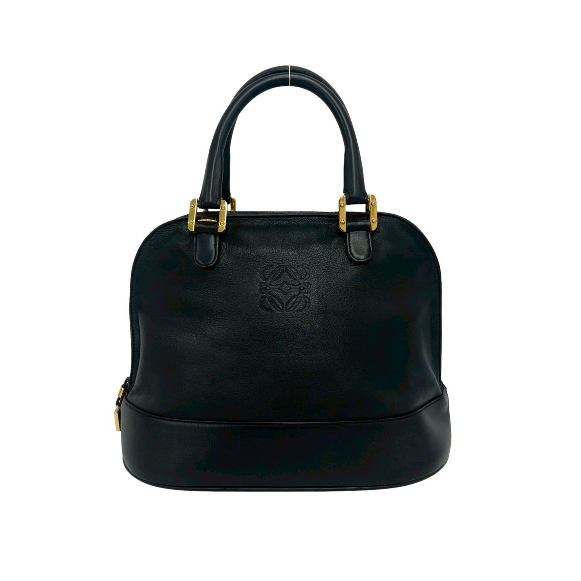 Loewe LOEWE Vintage Anagram Logo Engraved Leather Handbag Tote Bag Mini Boston Black 61956 Size ONE SIZE - 1 Thumbnail