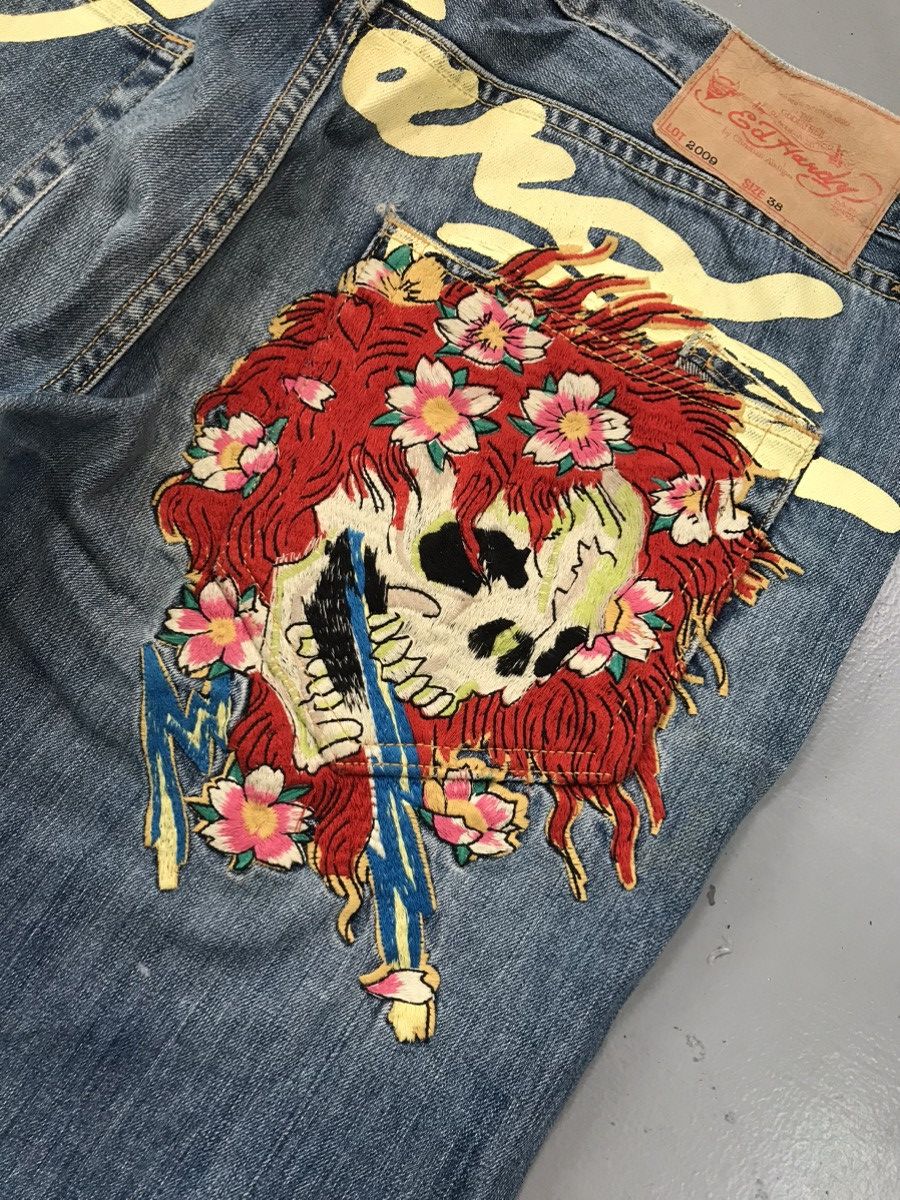 Christian Audigier × Ed Hardy × Vintage Vintage Edhardy distressed skull 💀 embroidered denim Size US 41 - 9 Thumbnail