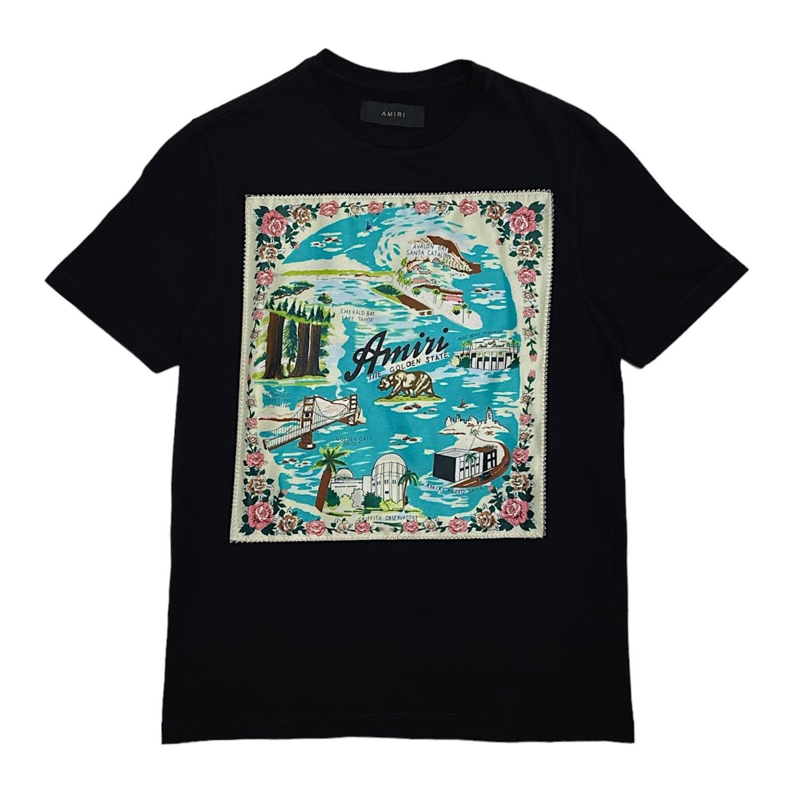 image of Amiri Black California Hawaiian Short Sleeve Tee Shirt Black, Men's (Size XS)