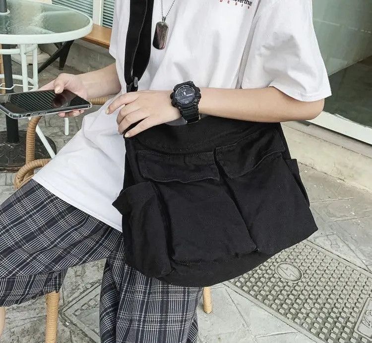 Japanese Brand Black Casual Canvas Shoulder Bag Size ONE SIZE - 3 Thumbnail