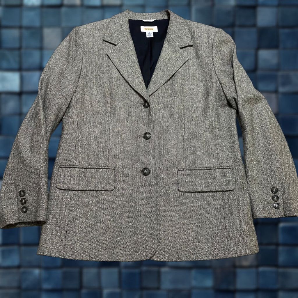 Talbots Talbots Blazer Jacket Gray Herringbone 8P Petite Wool Silk Lined Button-Up Women’s" Size M / US 6-8 / IT 42-44 - 1 Thumbnail