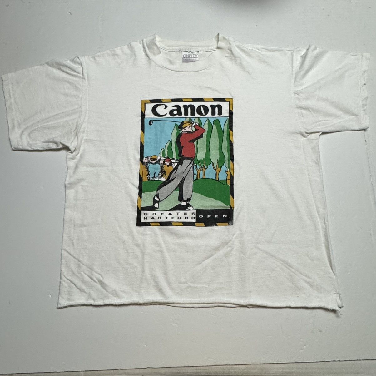 RARE Vtg Oneita Canon Greater Hartford Open Golf Tee Cropped