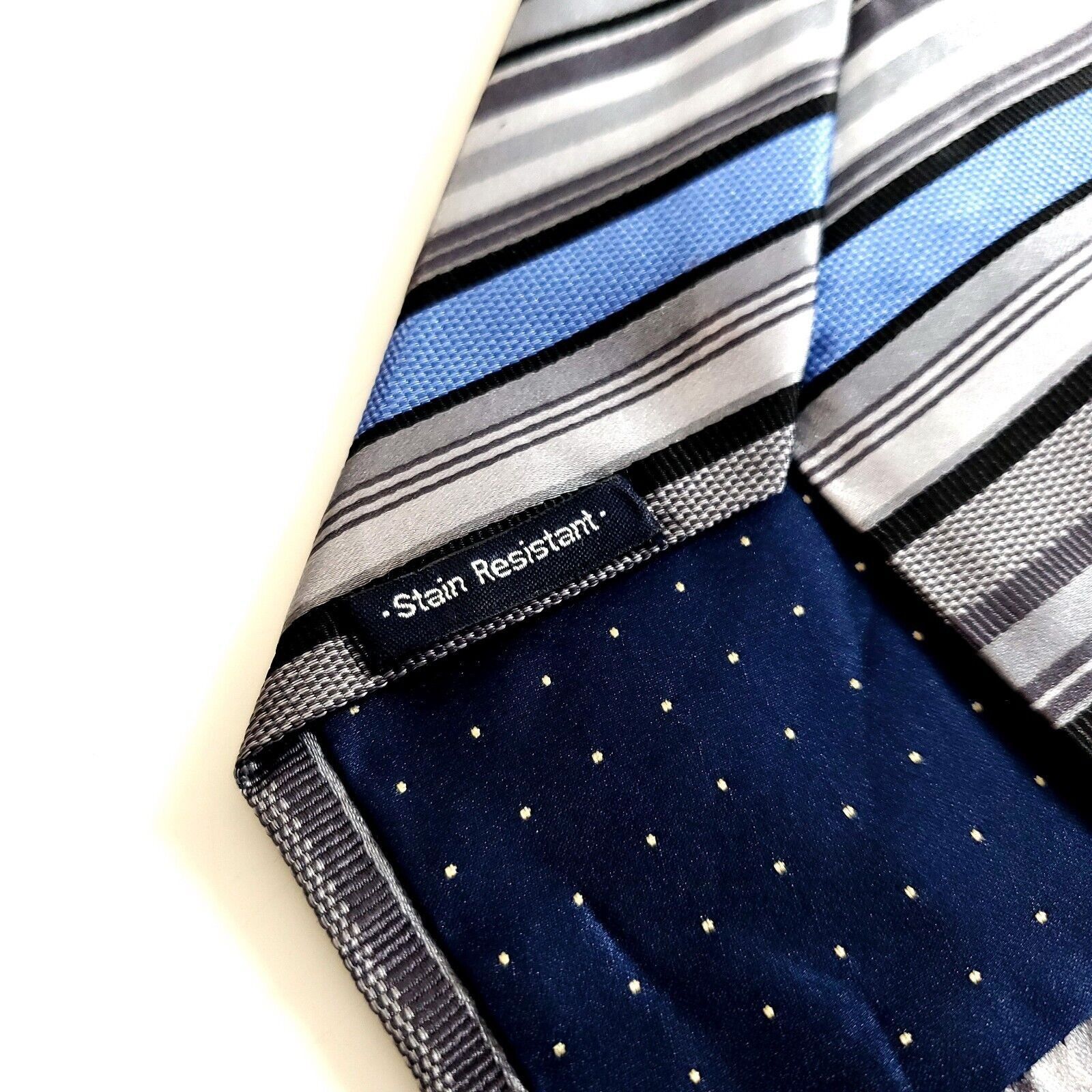 Dockers Dockers Stain Resistant Gray Woven Striped Blue Silk Tie Size ONE SIZE - 4 Thumbnail