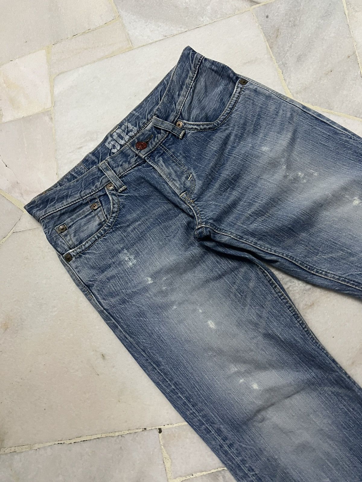 Edwin × Japanese Brand 💥Flare💥Edwin 503 Blue Trip Faded Distressed Jean Size US 30 / EU 46 - 6 Thumbnail