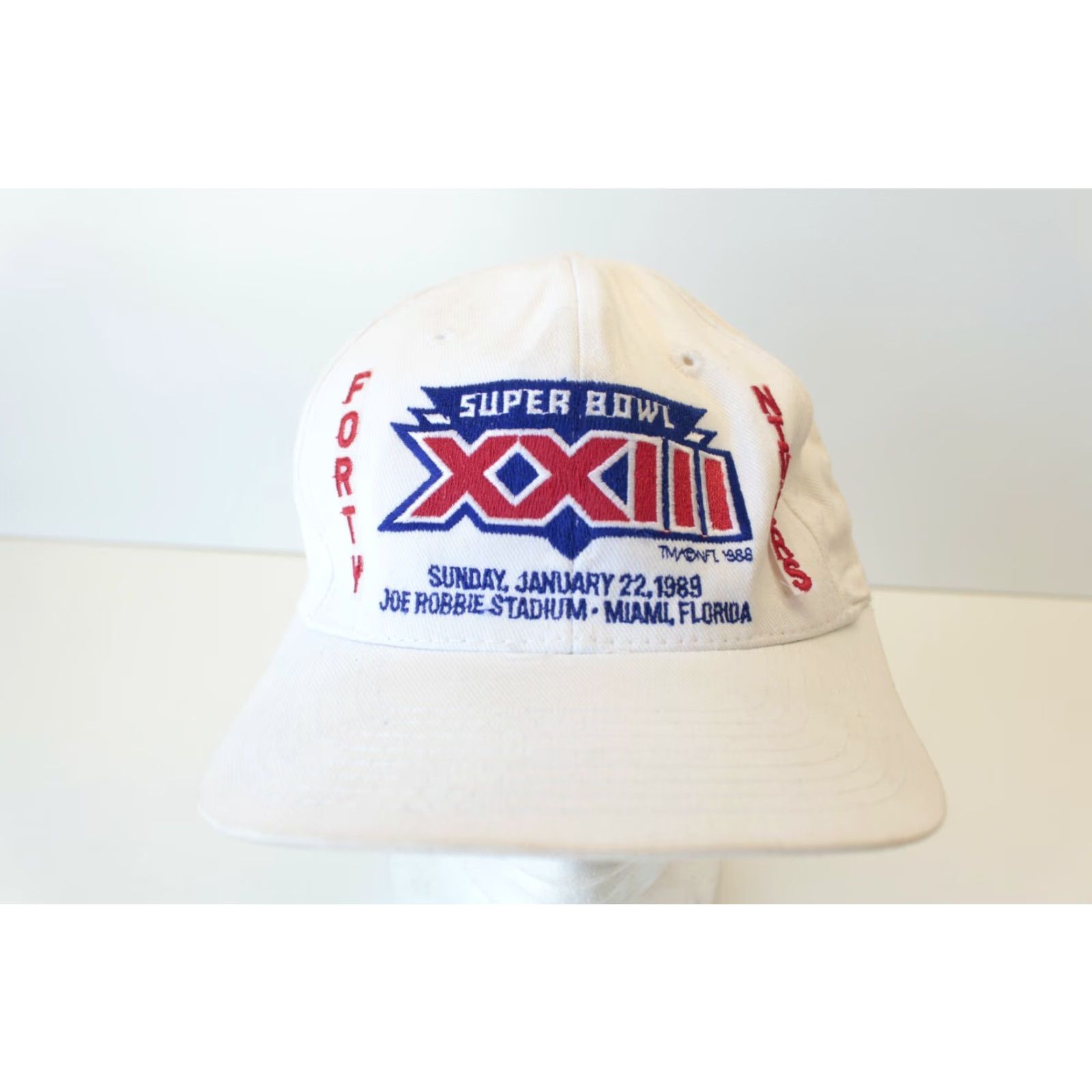 NFL VINTAGE NFL Hat Main Selling Point: Super Bowl XXIII Snapback White 1989 Forty Niners 49ers Adjustable Unisex Adults Mens Womens Boys Girls Miami FL Size ONE SIZE - 5 Thumbnail