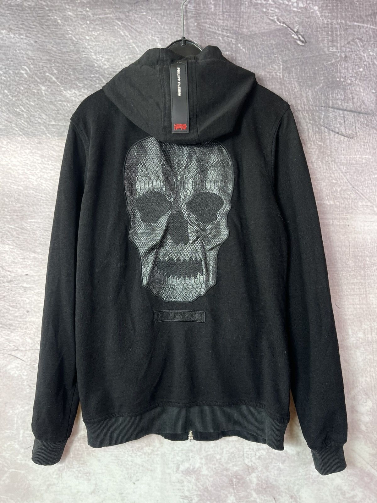 Philipp Plein Shull Faux Leather Back Logo Zip Hoodie
