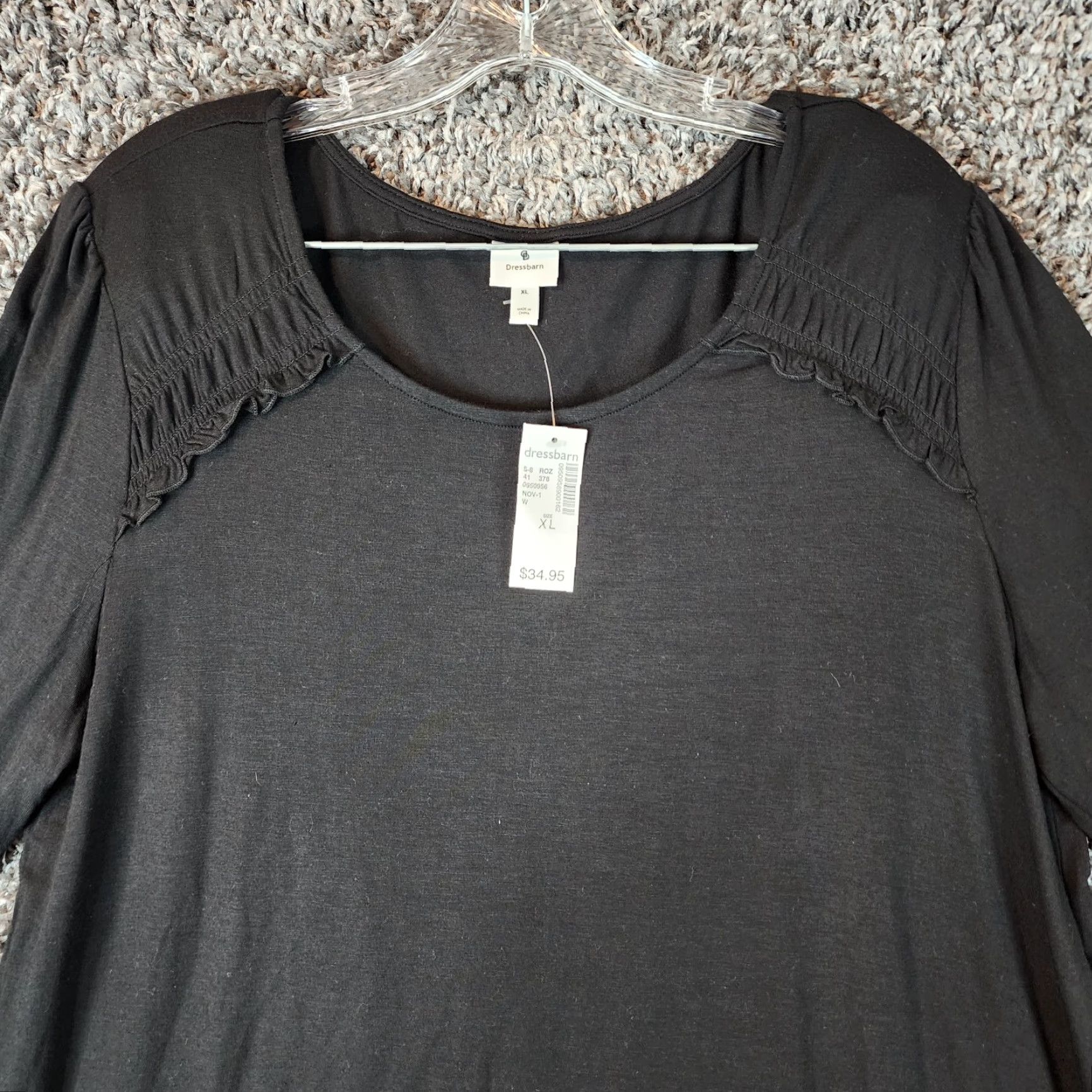 Vintage DRESSBARN Womens Black Ruffled Shoulder Blouse 3/4 Sleeve Size XL Size XL / US 12-14 / IT 48-50 - 3 Thumbnail
