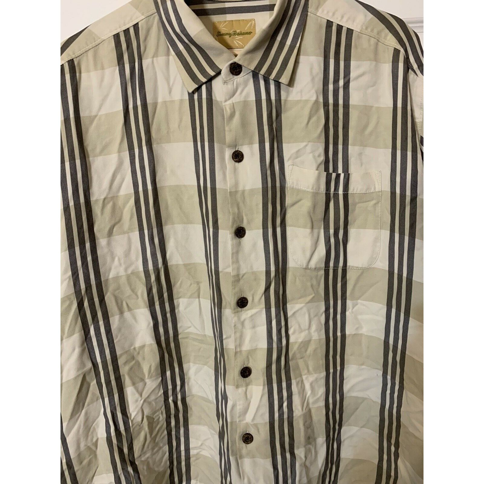 Tommy Bahama TOMMY BAHAMA Mens Sz XL Tan Plaid Silk/Cotton Short Sleeve B Size US XL / EU 56 / 4 - 1 Thumbnail