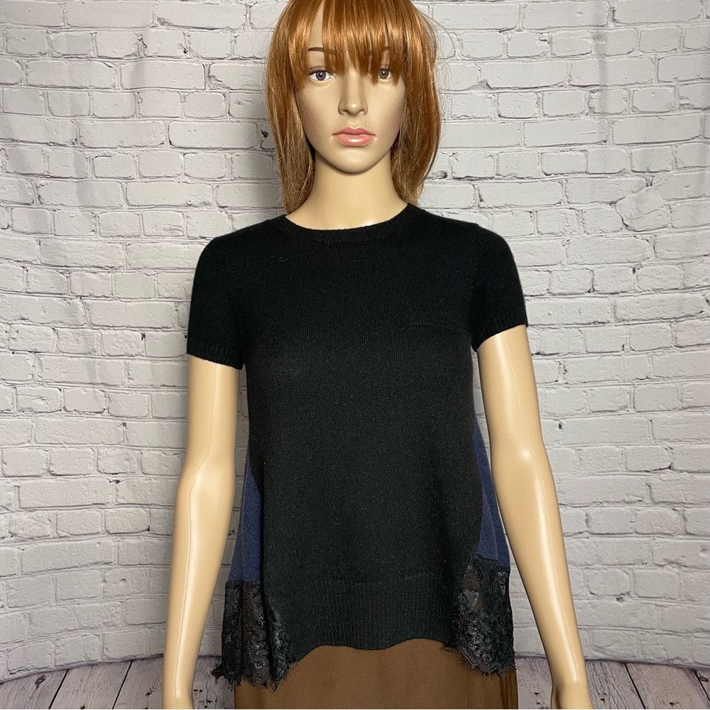 Other NWT New Aqua Cashmere Two Tone Tee Short Sleeve Black Navy Size XS / US 0-2 / IT 36-38 - 1 Thumbnail