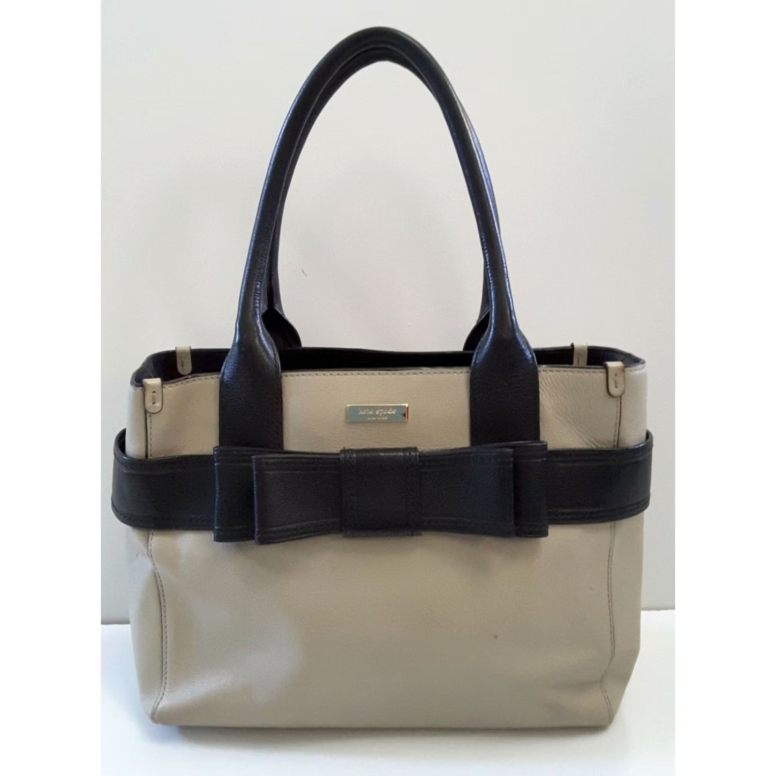Vintage kate spade new york Elena Villabella Avenue Beige Black Structured Handbag Purse Medium Women Leather Solid Size ONE SIZE - 2 Thumbnail