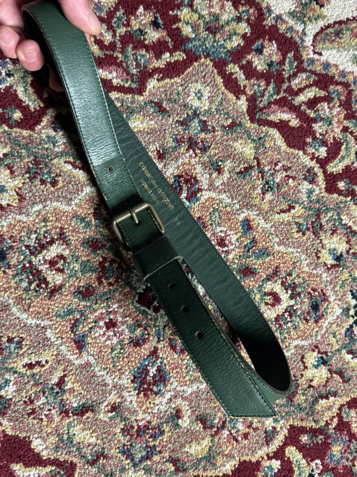 Comme des Garcons Homme Plus CDG Homme Plus Rei Kawakubo brass buckle Green leather belt Size 30 - 1 Thumbnail