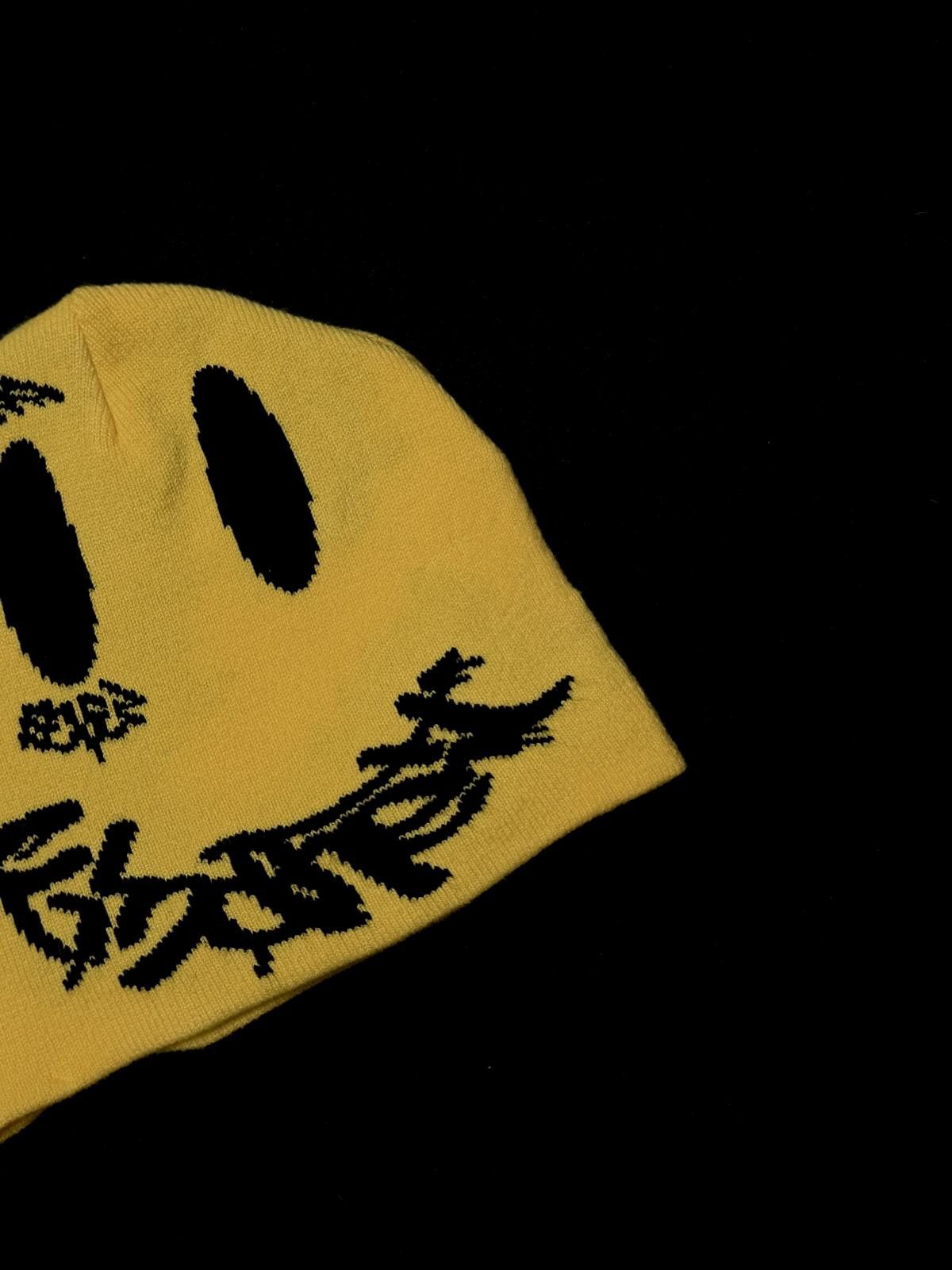 Japanese Brand Y2k Graffiti Smiley Face No Cuff Knit Yellow Beanie Hat OS Size ONE SIZE - 3 Thumbnail