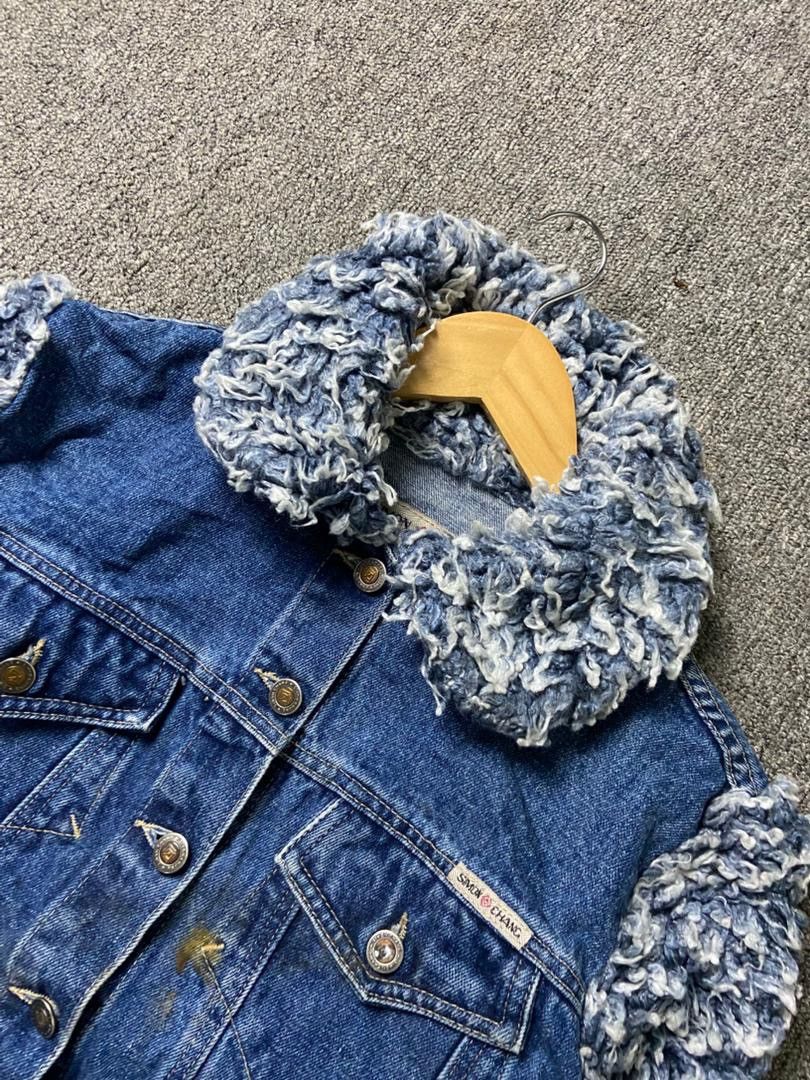 Japanese Brand Simon Chang Brand Denim Jacket with Shaggy Sleeves (184) Size XS / US 0-2 / IT 36-38 - 8 Thumbnail