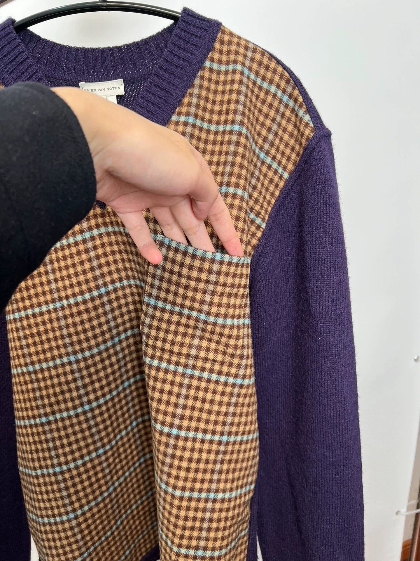 Dries Van Noten Dries Van Noten Check Purple Paneled Wool Sweater Size L / US 10 / IT 46 - 5 Thumbnail
