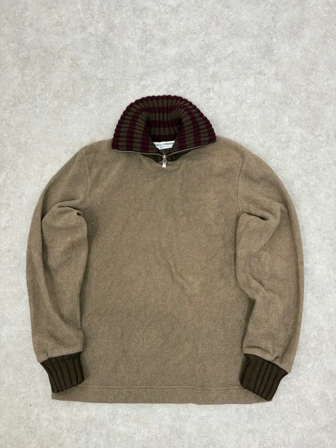 Dolce & Gabbana 1990s Dolce & Gabbana Beige Fleece Striped Collar Sweater Size US S / EU 44-46 / 1 - 1 Thumbnail