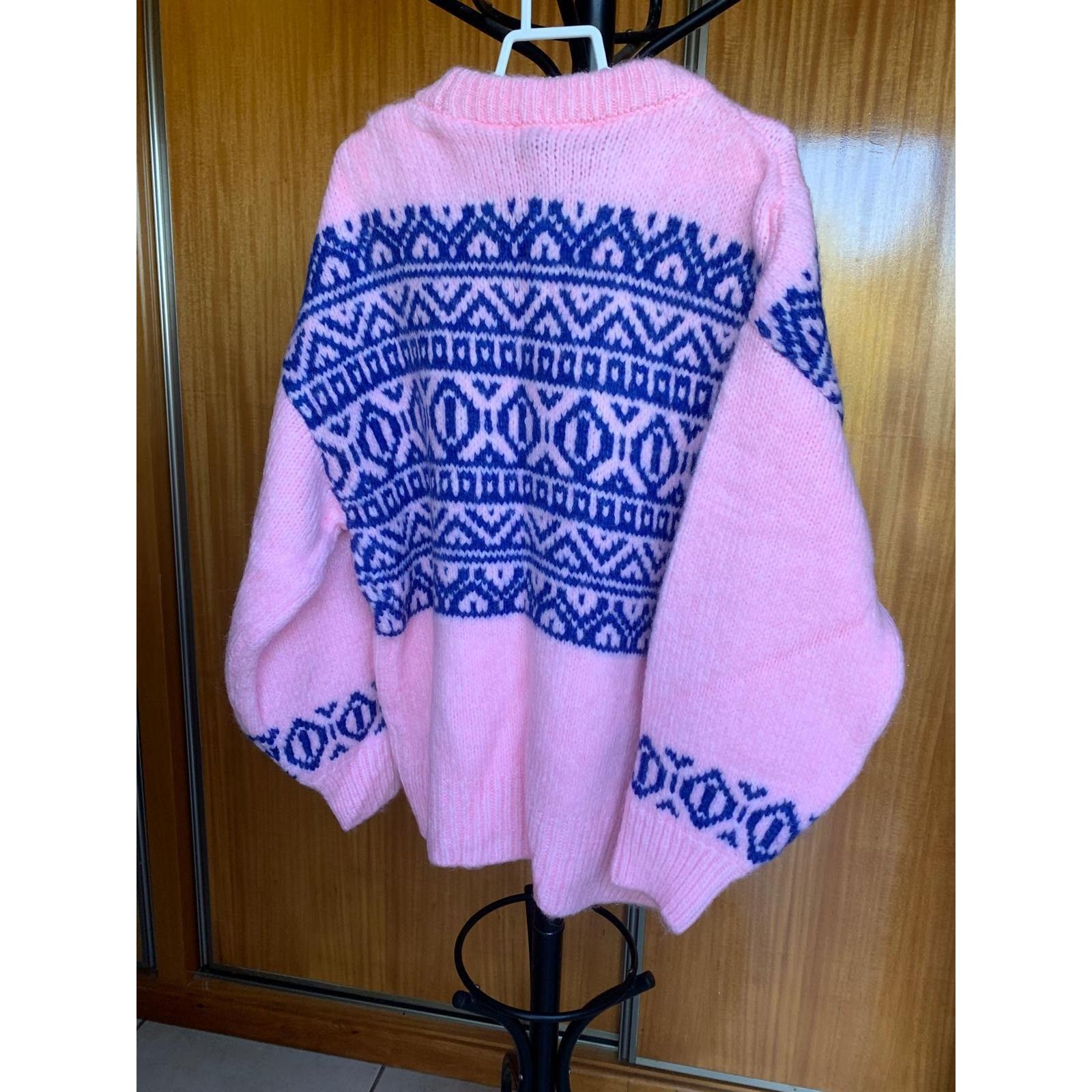 Zara ZARA NEW WOMAN PINK ROUND NECK KNIT SWEATER WITH BLUE PRINT Size M / US 6-8 / IT 42-44 - 2 Thumbnail