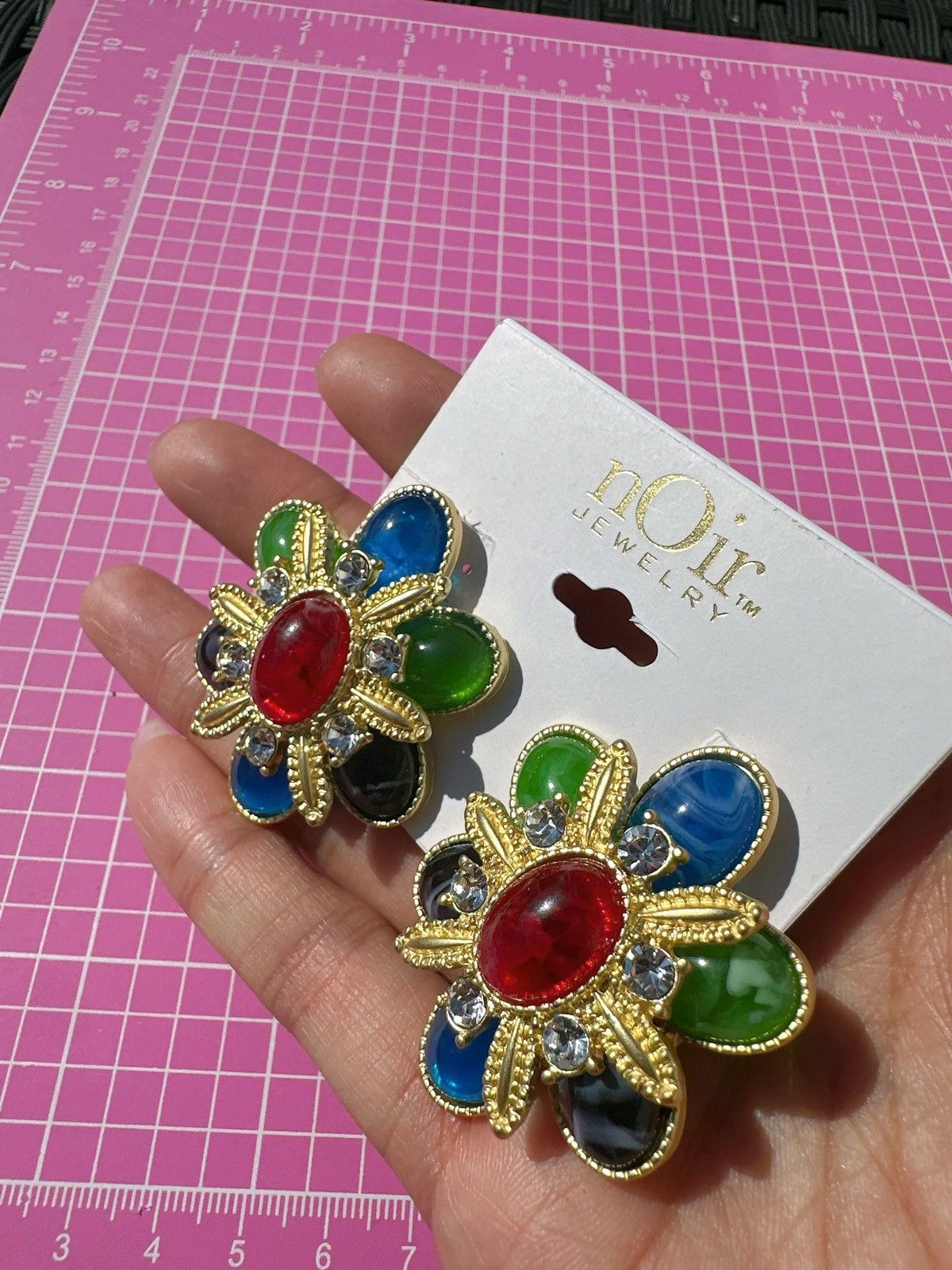 Designer Noir gold tone Multicolor beads Statement Earrings diamond Size ONE SIZE - 4 Thumbnail