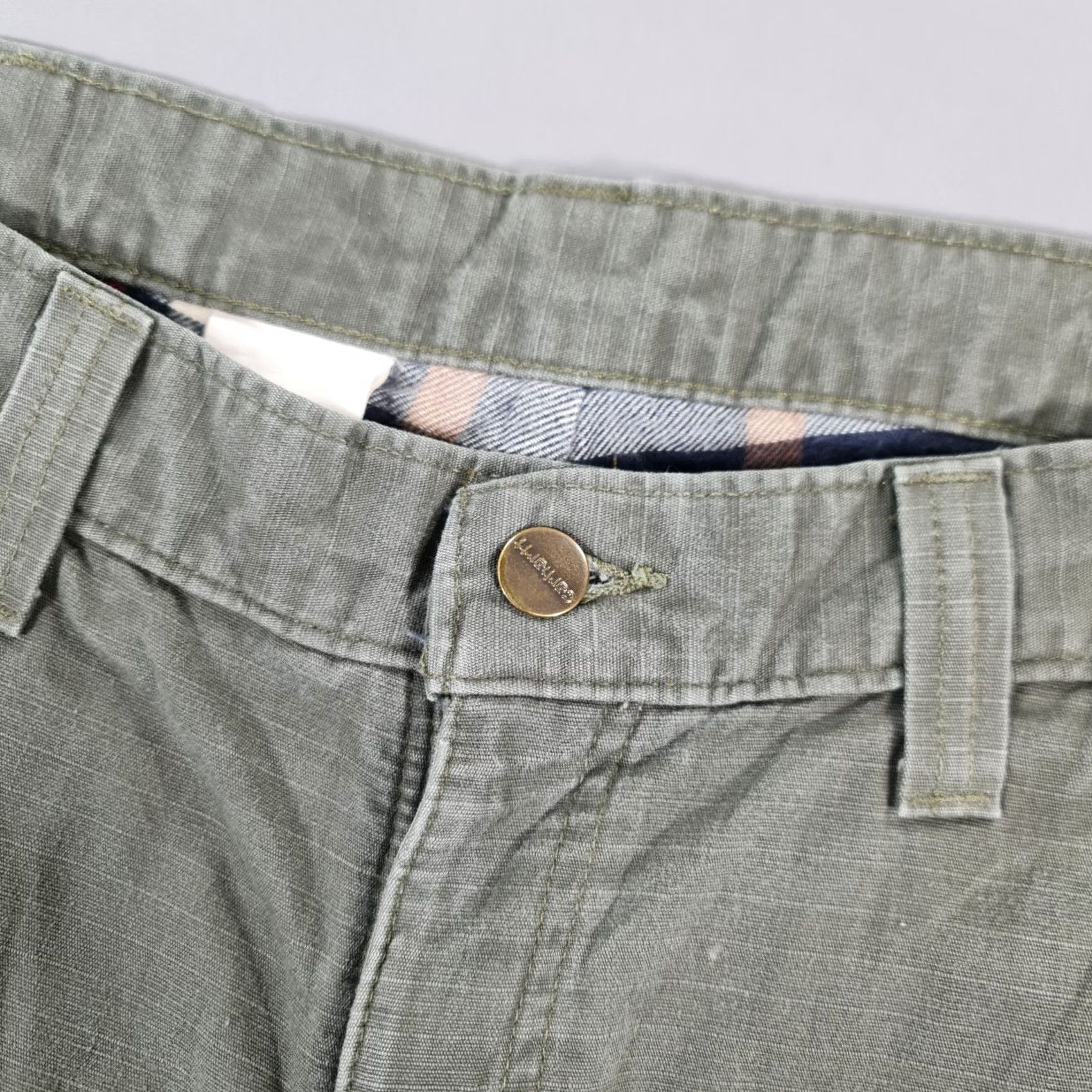 Carhartt Carhartt Mens Trousers Khaki Green Lined Cargo Pants 102287-316 W33 L34 Workwear Cotton Canvas Zip Front Pleated Straight Relaxed Regular Mens Size US 33 - 4 Thumbnail