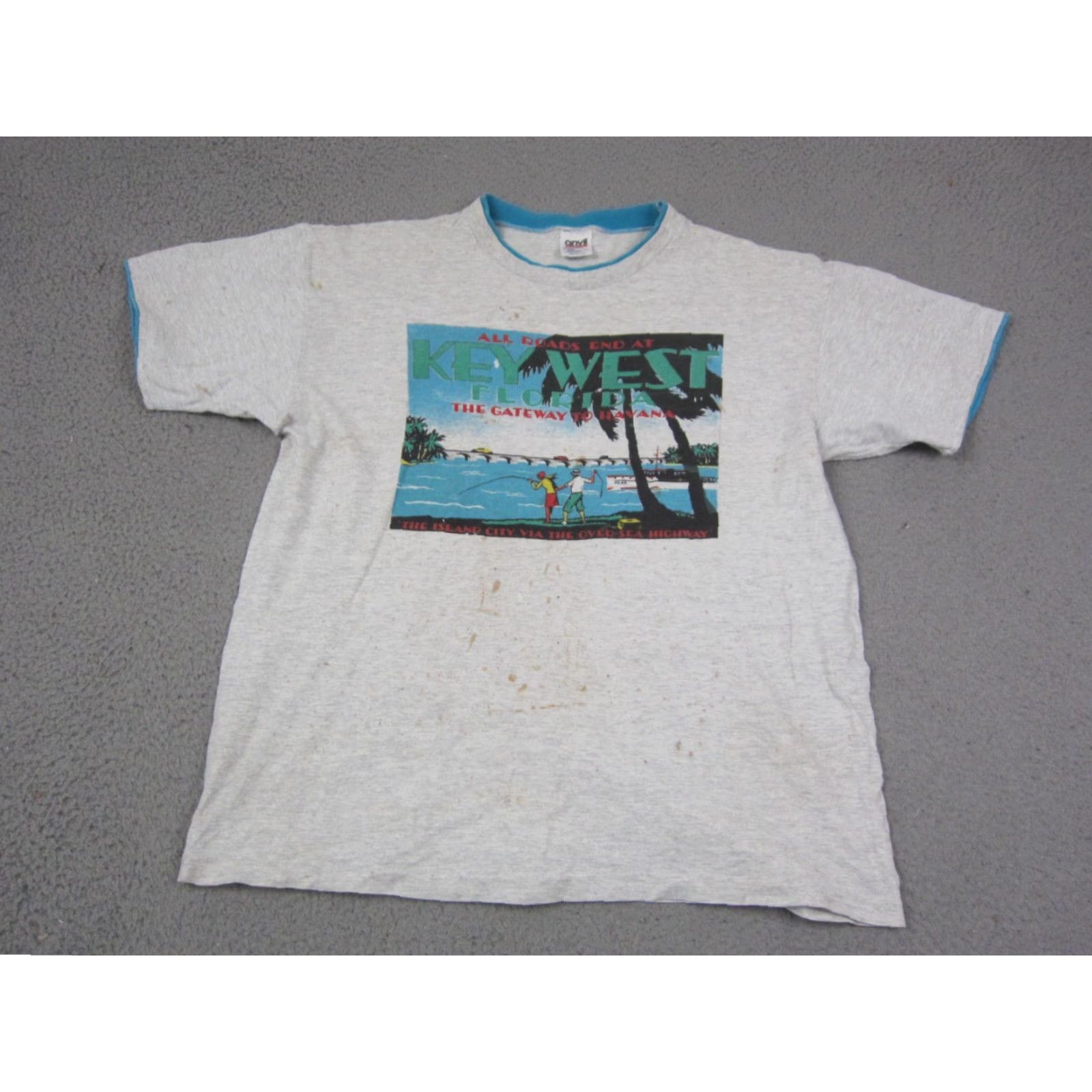 Anvil VINTAGE Anvil Shirt Men XL Gray 90s Beach Florida Short Sleeve Crew Neck Size US XL / EU 56 / 4 - 2 Thumbnail