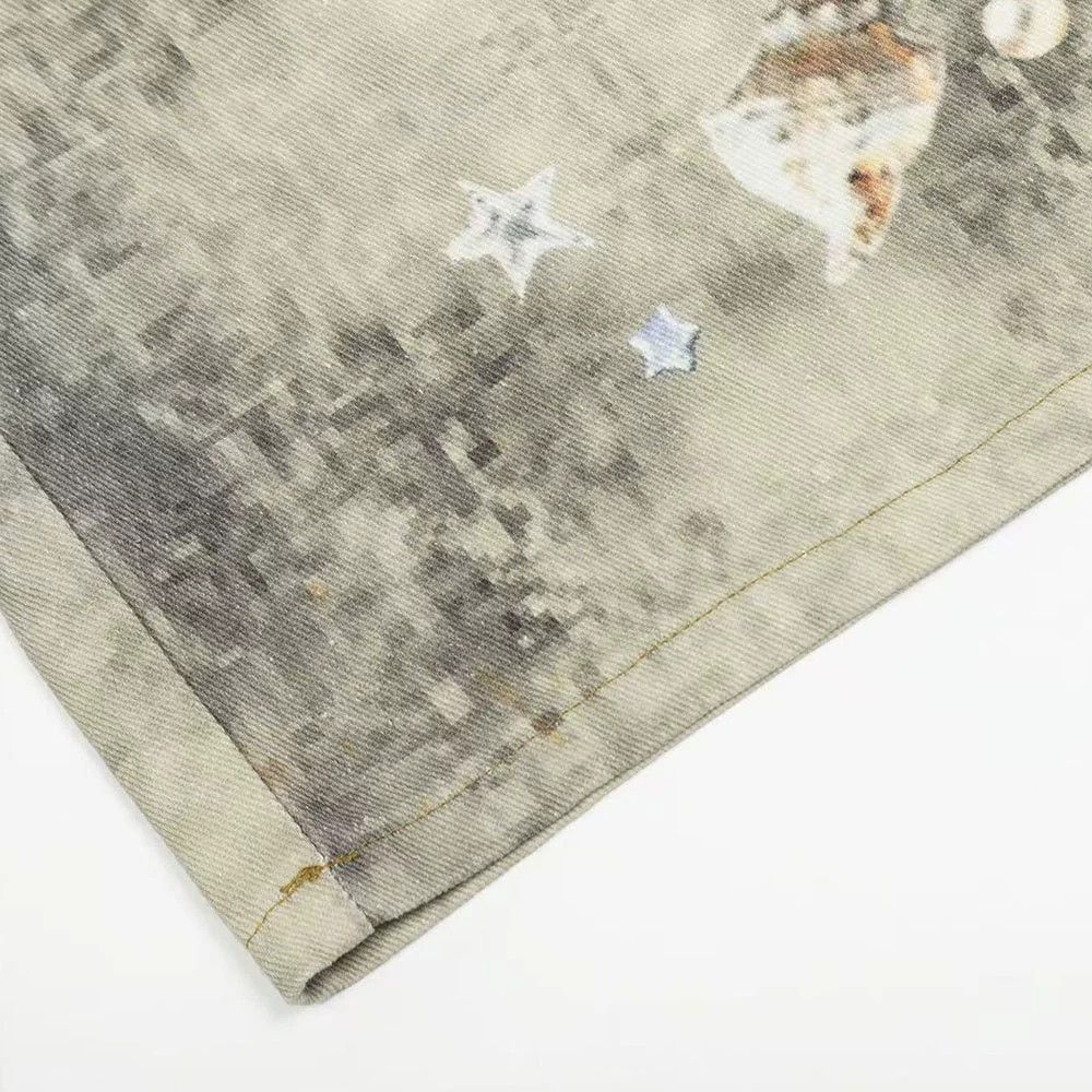 Jean Heavy distressed digital print loose denim shorts Size US 32 / EU 48 - 5 Thumbnail