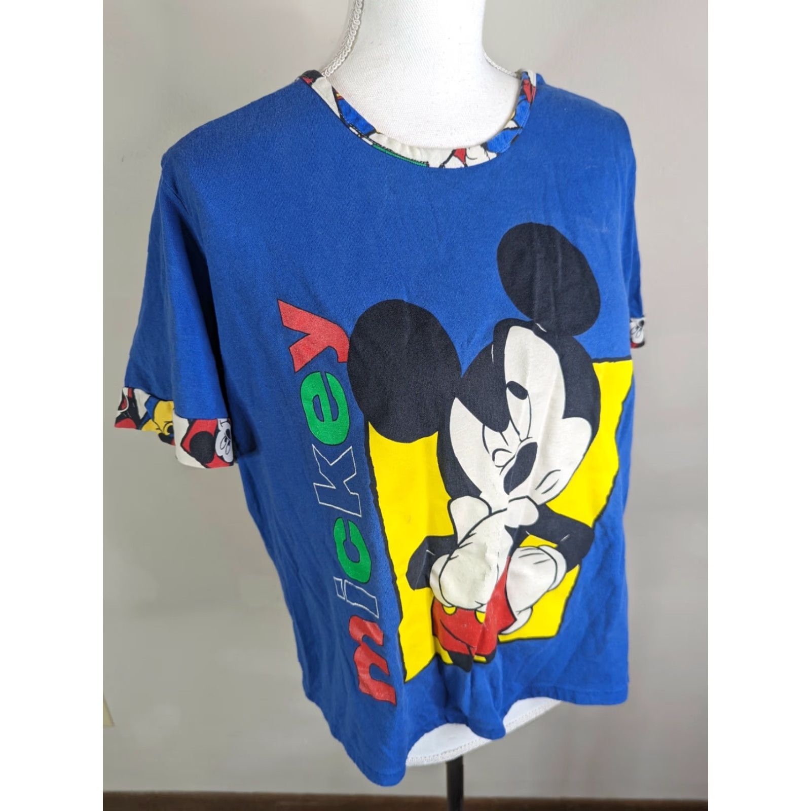 Mickey Unlimited VINTAGE Mickey Mouse Cropped T Shirt USA 90s Women's Size L Crew Neck Short Sleeve Graphic Print Blue Size L / US 10 / IT 46 - 5 Thumbnail
