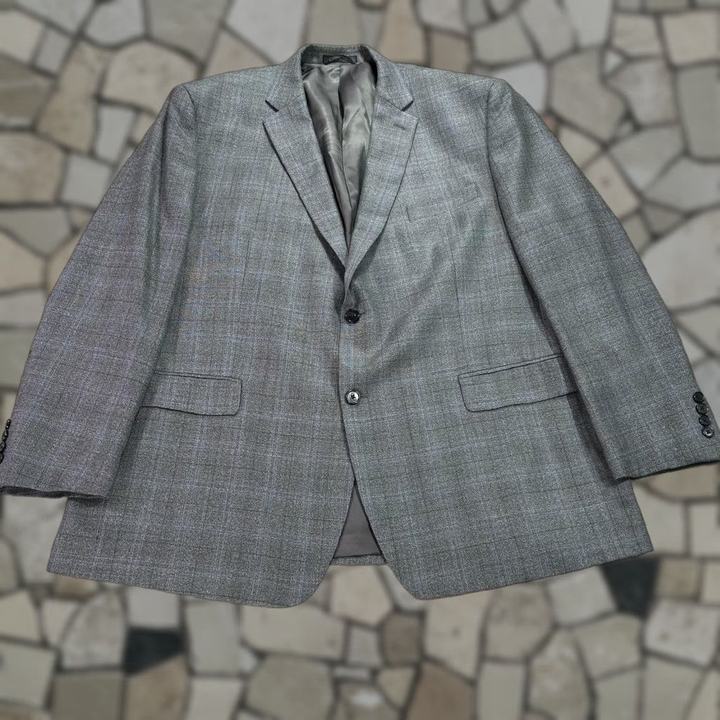 VINTAGE Lauren Ralph Lauren Blazer Mens 46R Gray Silk Wool Plaid 2 Button Double Vent