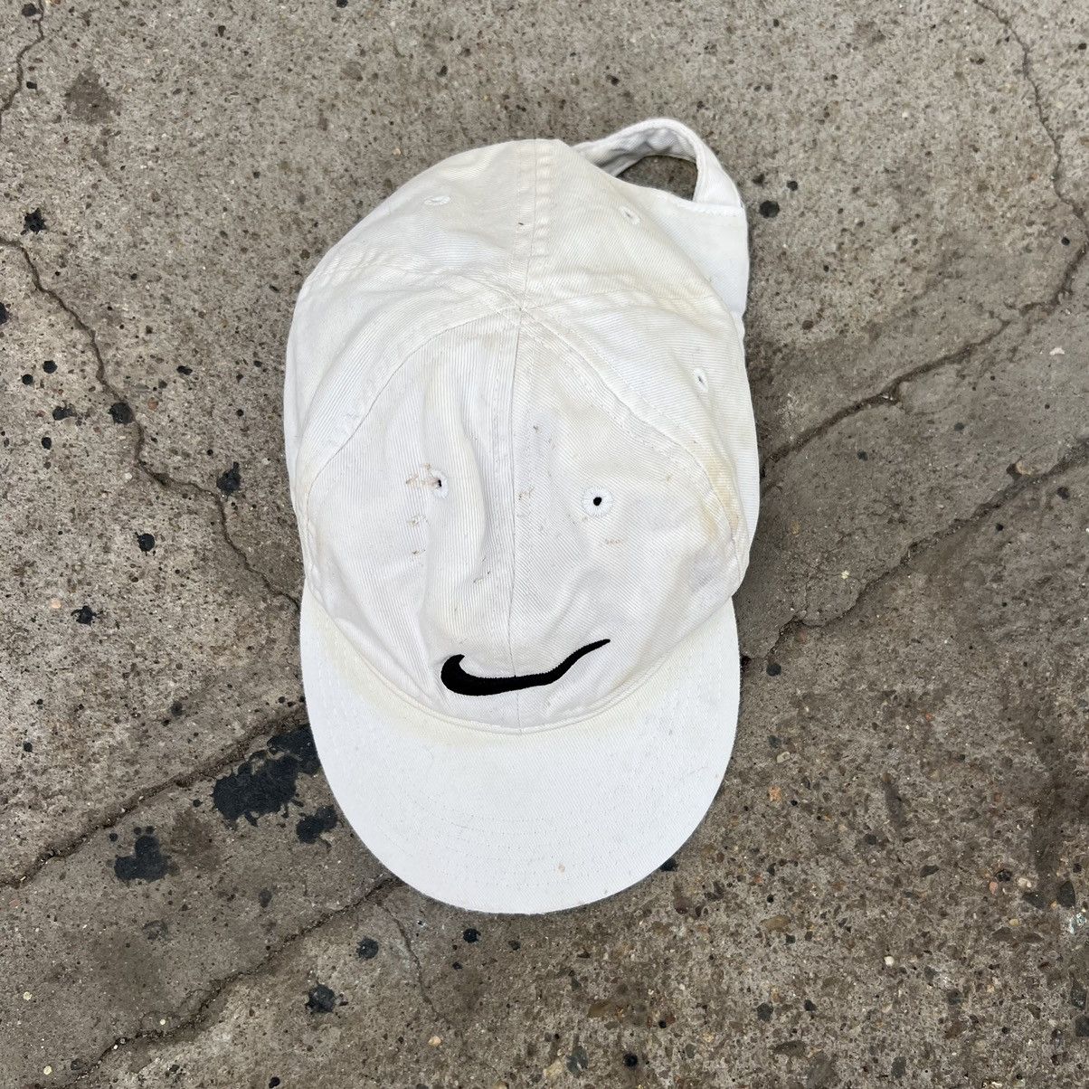 Nike × Vintage Vintage Nike Arch Spellout Hat 90s Swoosh White Black Cap Size ONE SIZE - 5 Thumbnail