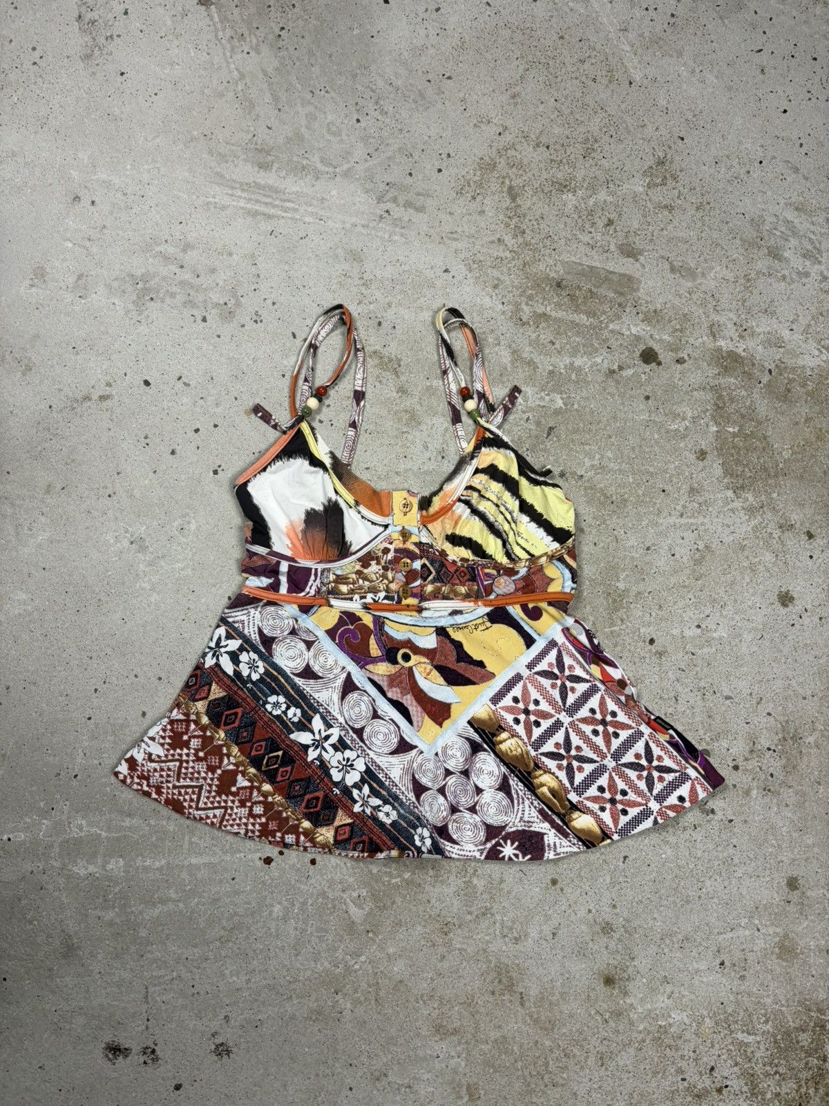 Just Cavalli 2000s Just Cavalli Beaded Double Strap Top Patchwork Corset Size XS / US 0-2 / IT 36-38 - 1 Thumbnail