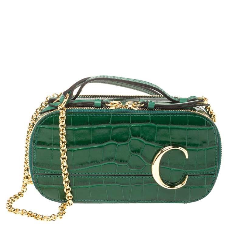 Chloe Chloe Green Croc Embossed Leather Mini C Vanity Shoulder Bag Size ONE SIZE - 1 Thumbnail