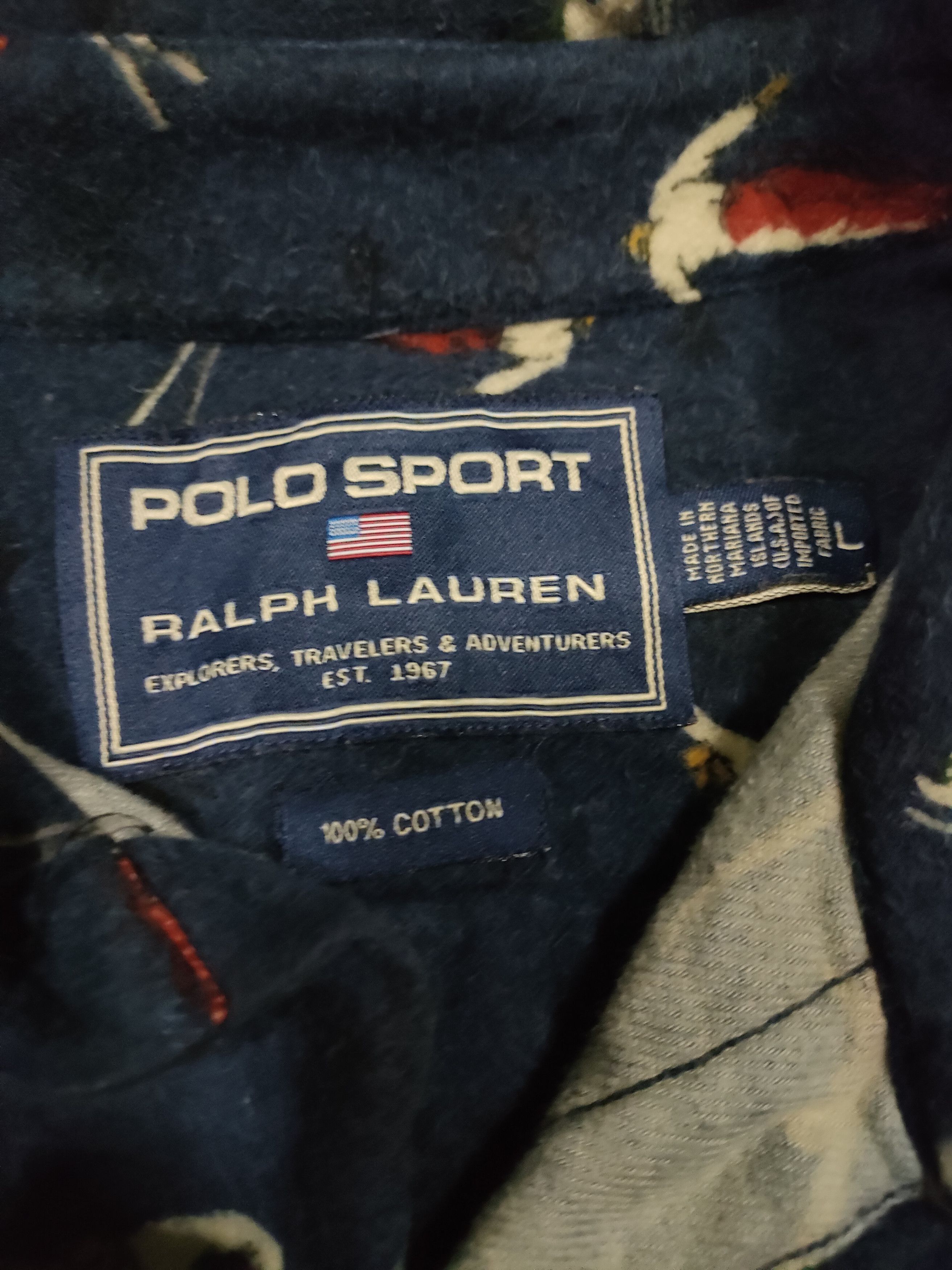 Polo Ralph Lauren × Vintage Vintage Polo Sport Full Print Ski Button UPs Size US L / EU 52-54 / 3 - 8 Thumbnail