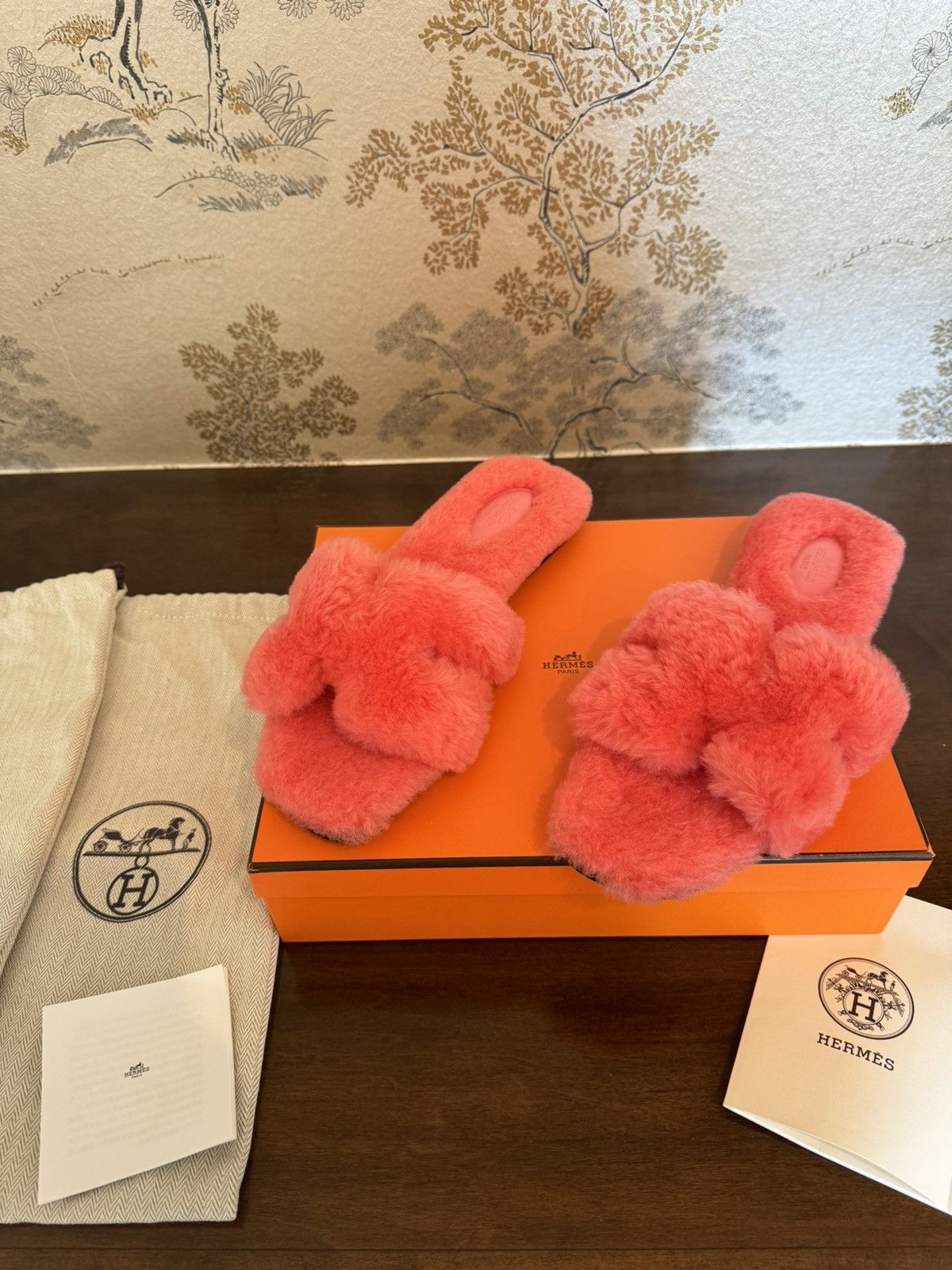Hermes Hermes Oran sandals shearling fur rose color Size US 9.5 / IT 39.5 - 1 Thumbnail