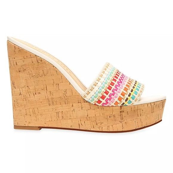 image of Veronica Beard Nwob Dali Raffia Wedge Sandals Snow Multi 11 in White, Women's