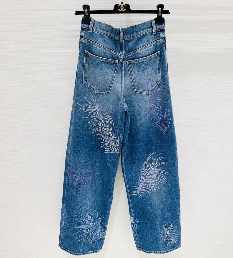 Chanel Chanel 25S blue feather rhinestone jeans wide-leg pants Size 42" / US 20 - 4 Thumbnail