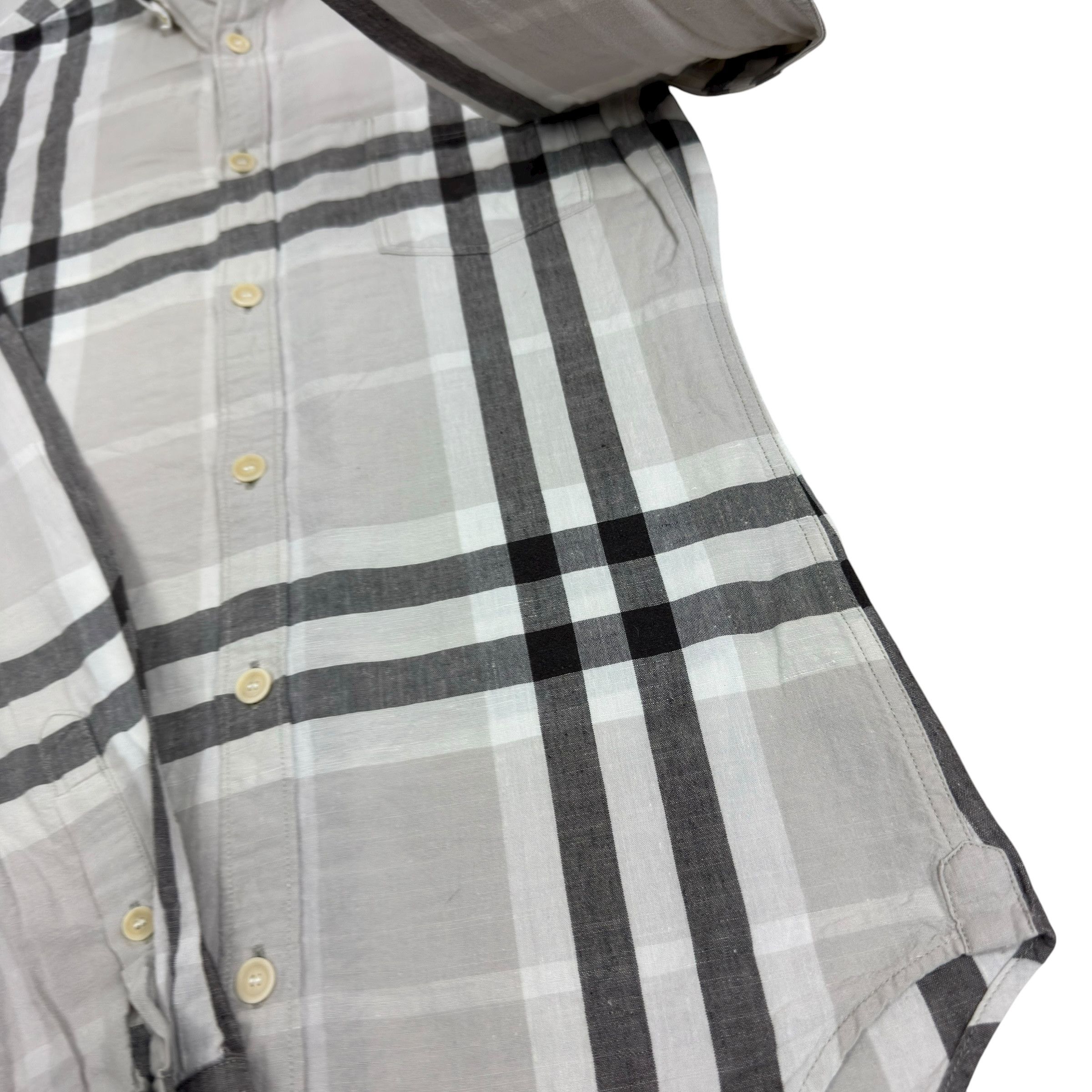 Burberry Burberry Men's Gray Linen Nova Plaid Button-Down Shirt XS Size US XS / EU 42 / 0 - 5 Thumbnail