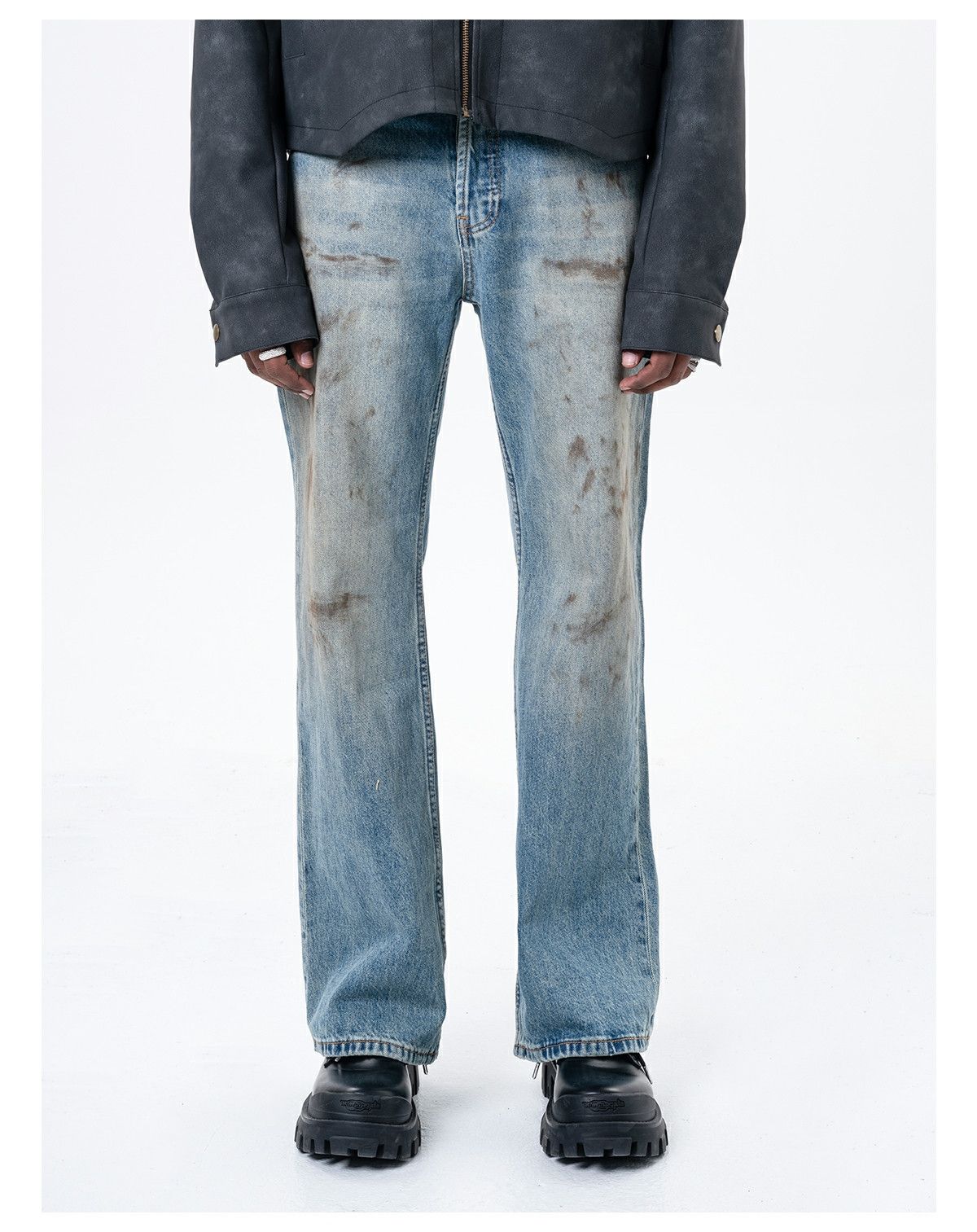 dirty washed grunge faded paint jeans
