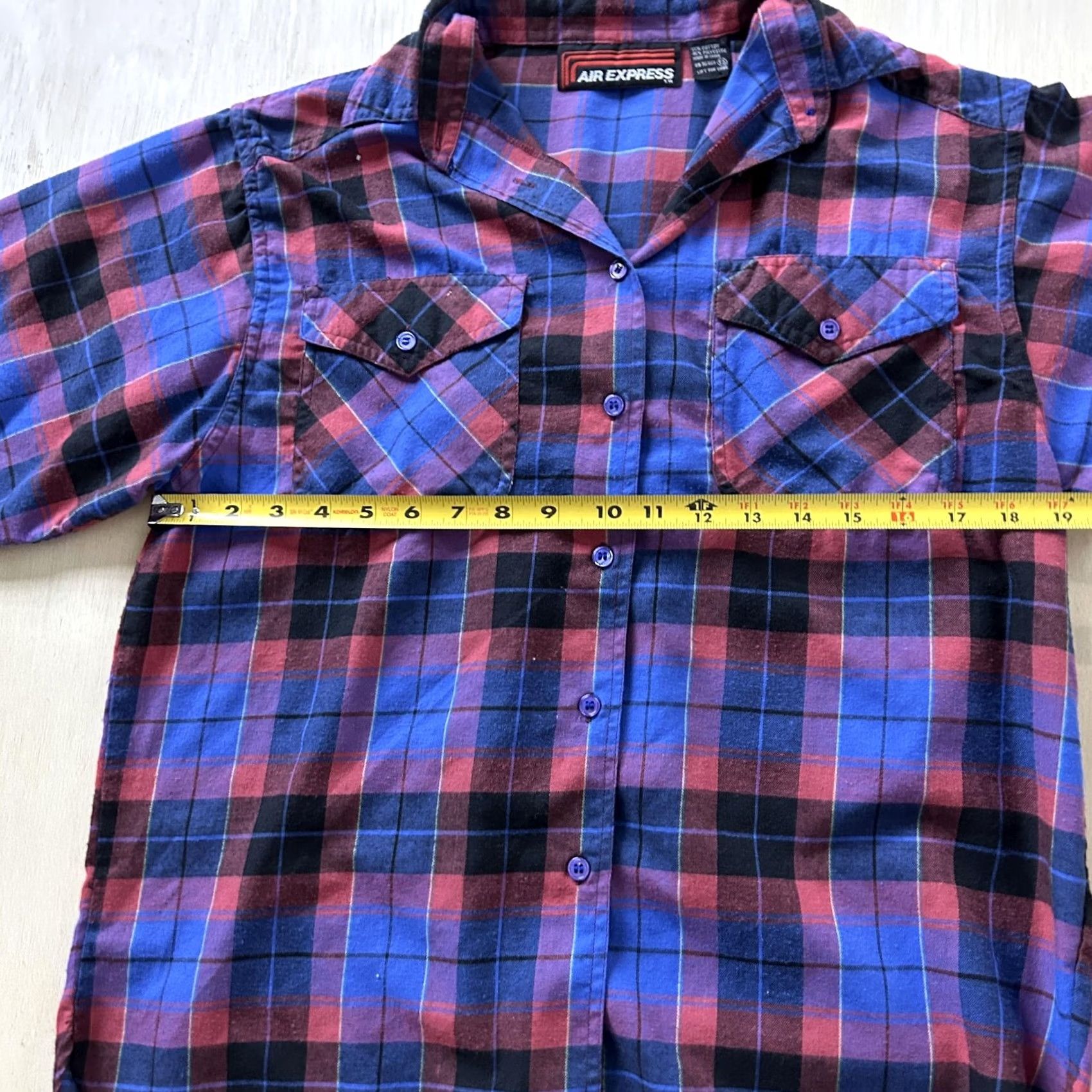 Express VINTAGE Air Express Shirt Womens 12 Red Blue Plaid Flannel Long Sleeve Button Up Size XL / US 12-14 / IT 48-50 - 6 Thumbnail