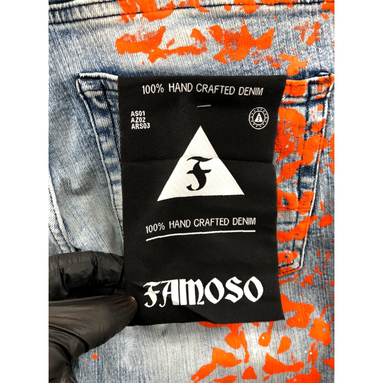 Vintage Famoso Jeans Slim Tapered 30x32 Mens Blue Orange Paint Splotch Distressed Denim 5-Pocket Classic Modern Vintage No Size US 30 / EU 46 - 5 Thumbnail