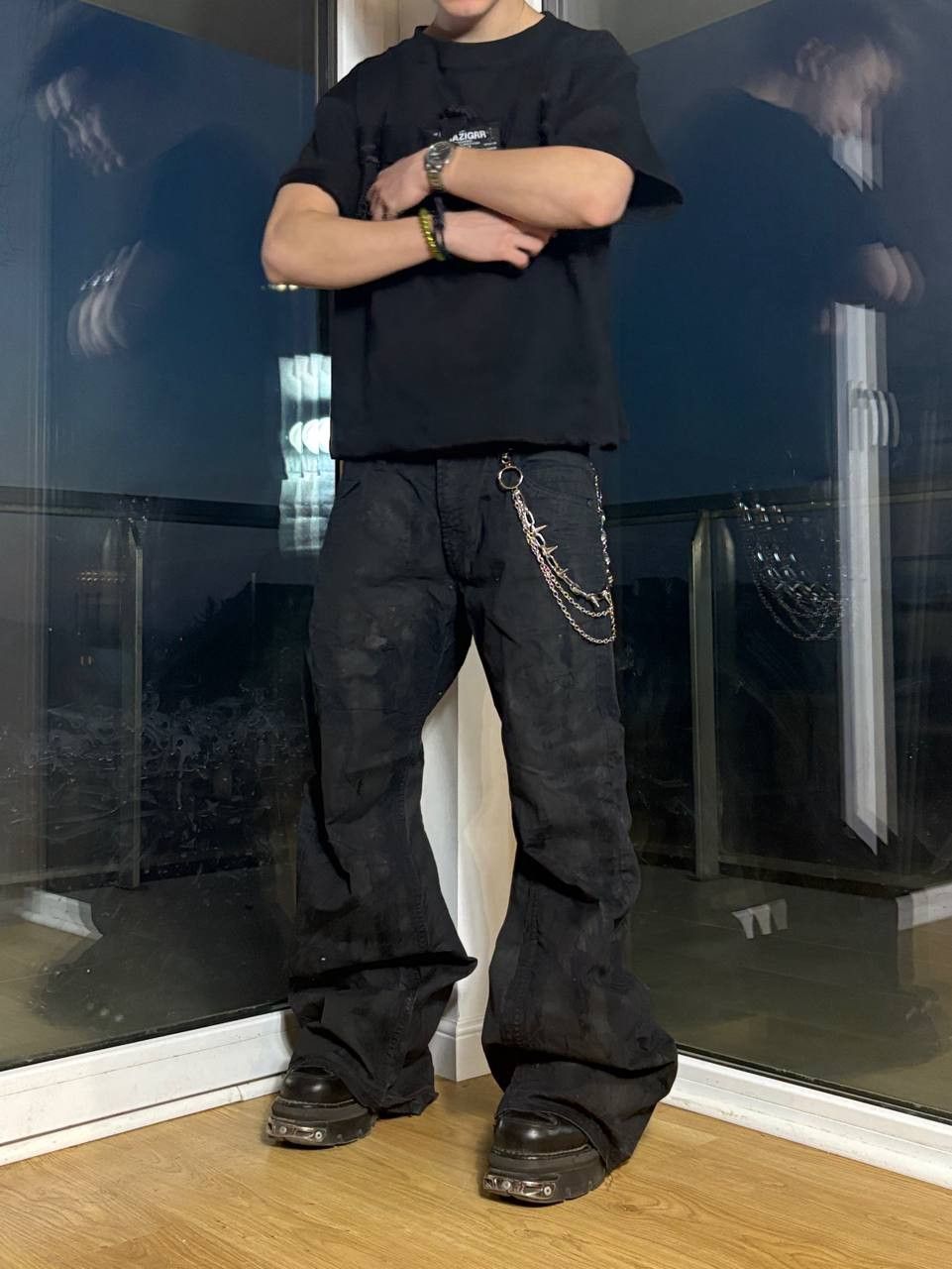 Japanese Brand flare bootcut painted black jeans Size US 32 / EU 48 - 3 Thumbnail