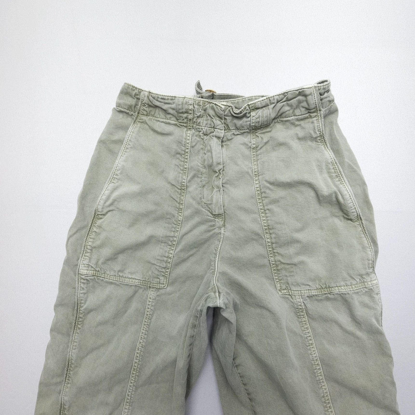 ME+EM Me + Em Pants Size 4 Green Washed Utility Tapered Engineer Cinch Waist Size 32" / US 10 / IT 46 - 7 Thumbnail