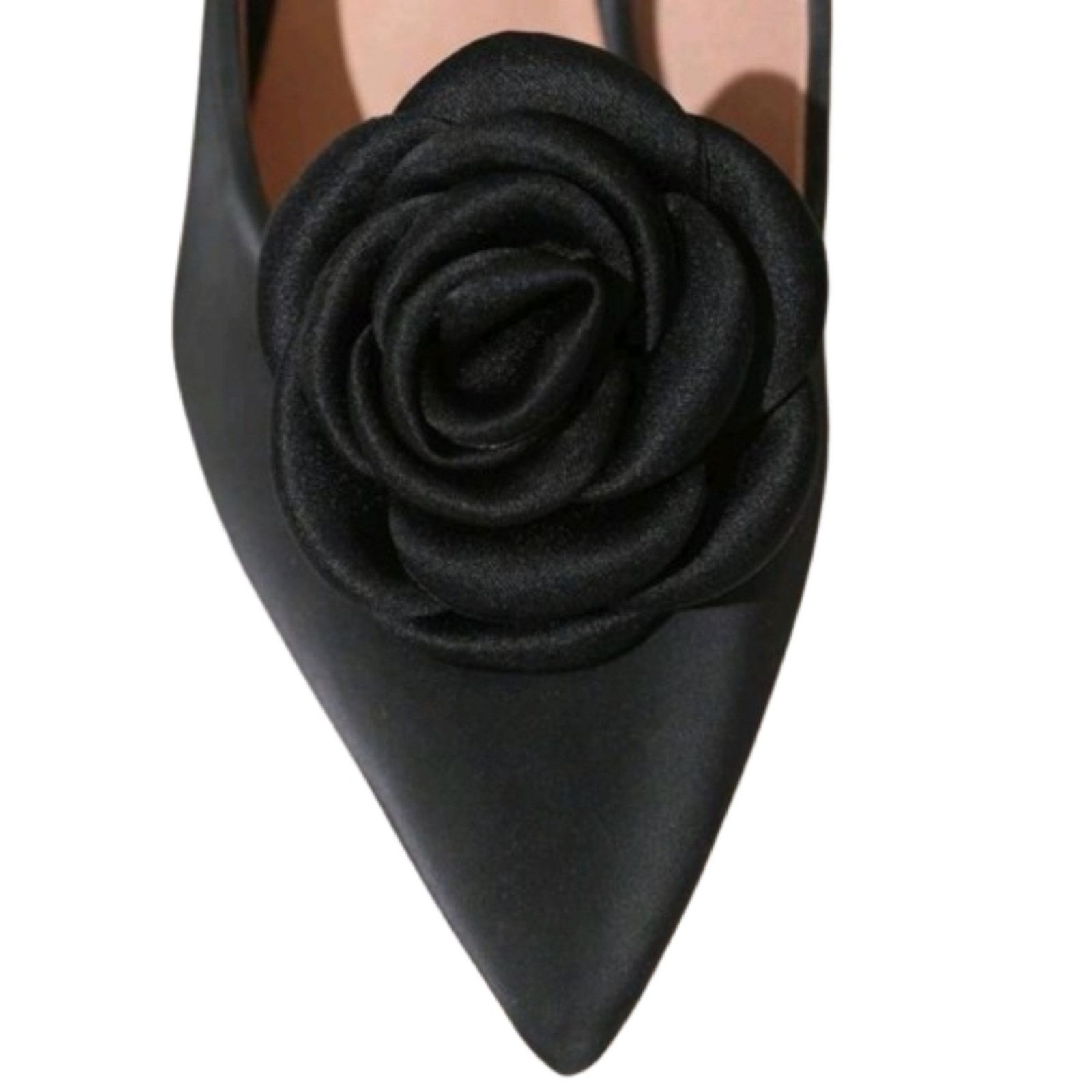 Other CLASSIC & ELEGANT ☆ MATTE BLACK SATIN ☆ ROSE SHOE CLIPS NIP Size US 4 / IT 34 - 5 Thumbnail