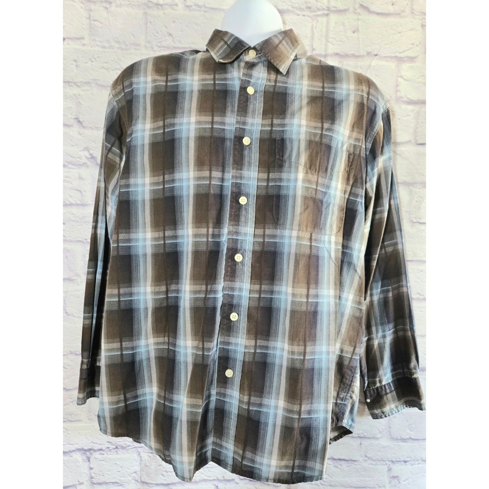 Haggar Haggar Blue Brown Plaid Button Shirt M Wrinkle Resistant Size US M / EU 48-50 / 2 - 1 Thumbnail
