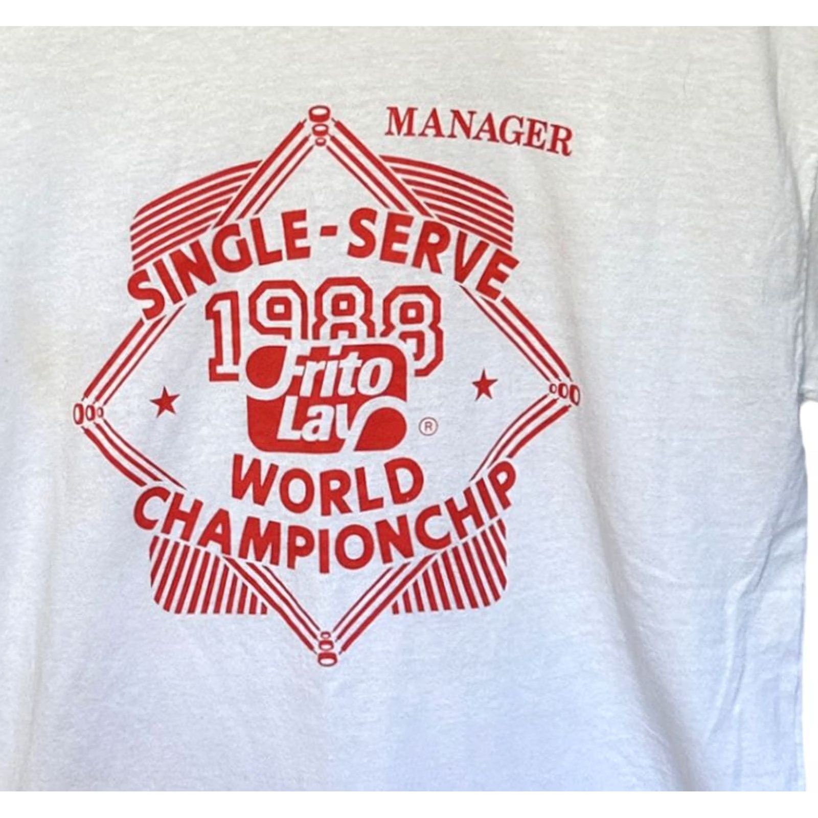 Fruit Of The Loom VINTAGE Fruit of the Loom Shirt Men White XL Crew Neck Short Sleeve Graphic Tee Ad Campaign Chip 1988 World Championship Made In USA Size US XL / EU 56 / 4 - 2 Thumbnail