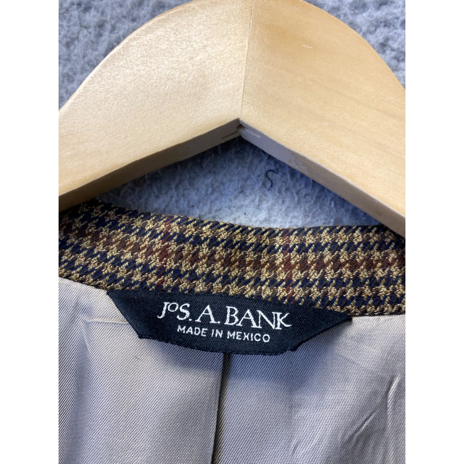 Jos. A. Bank JOS.A.BANK VINTAGE 46 Regular Wool Plaid Blazer Sport Coat Men's Brown Houndstooth Tuxedo Size 46R - 3 Thumbnail