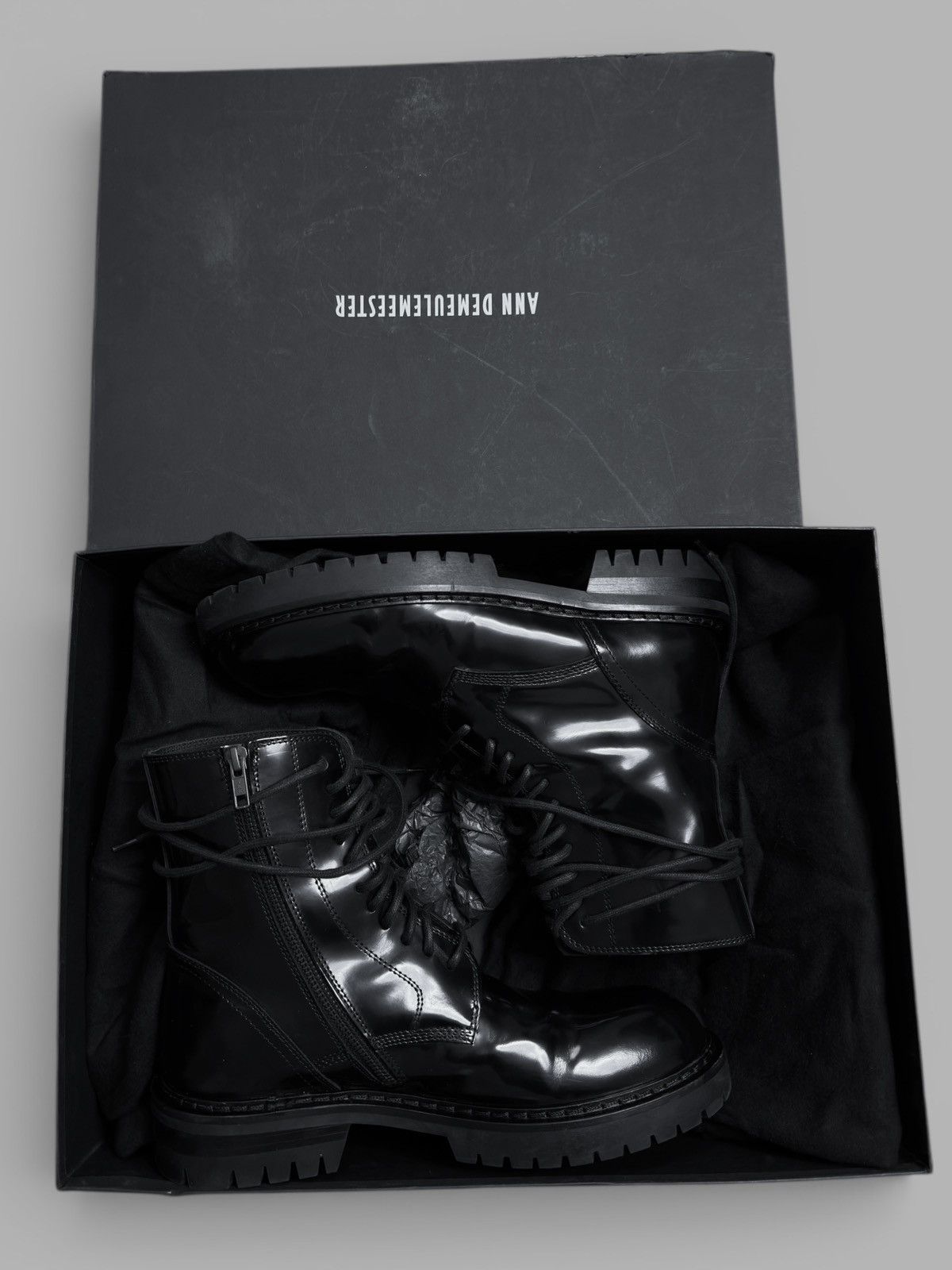 Ann Demeulemeester FW2014 Ann Demeulemeester Patent Leather Combat Biker Boots Size US 9 / EU 42 - 3 Thumbnail
